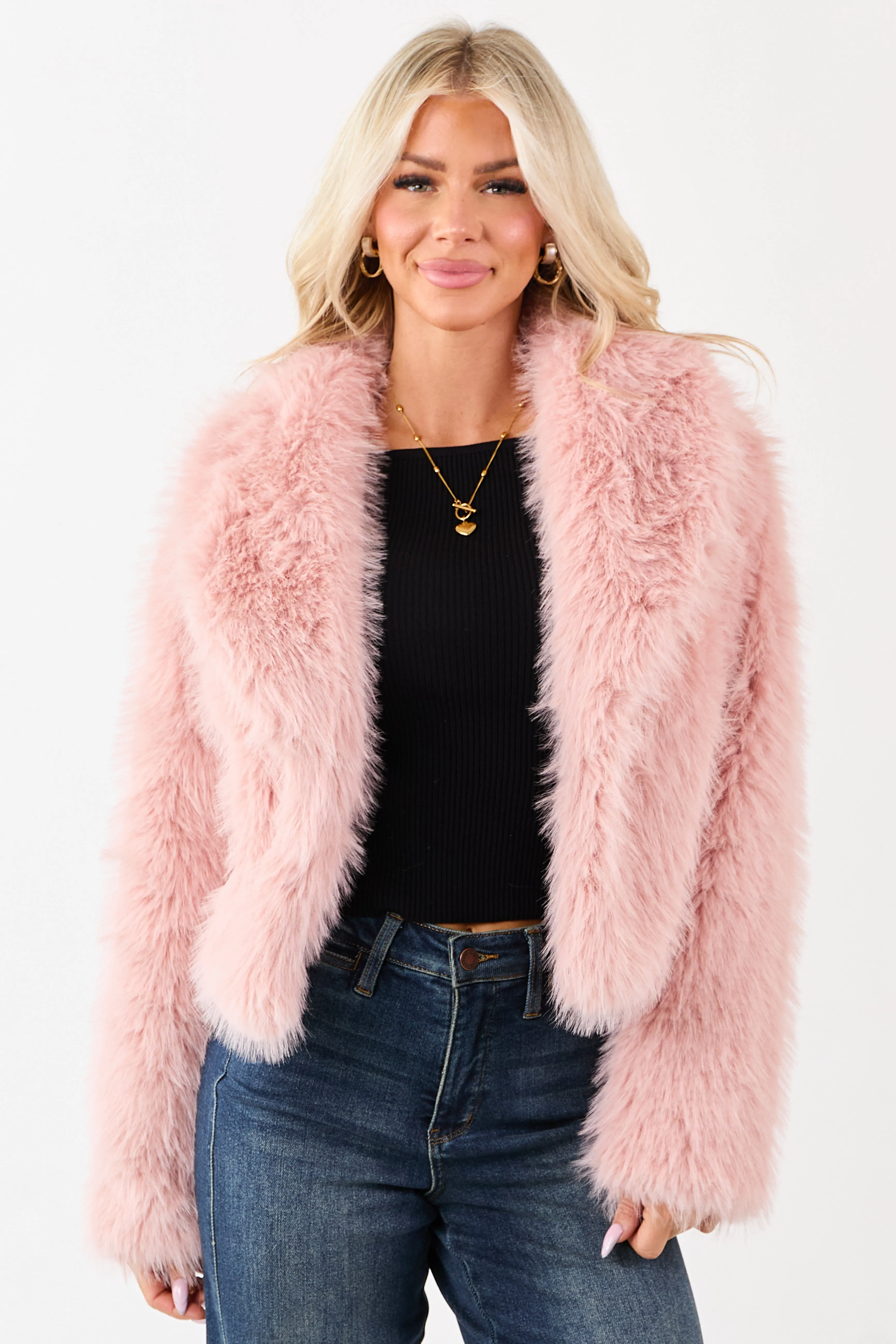 Cherry Blossom Collared Faux Fur Jacket sold by Lime Lush