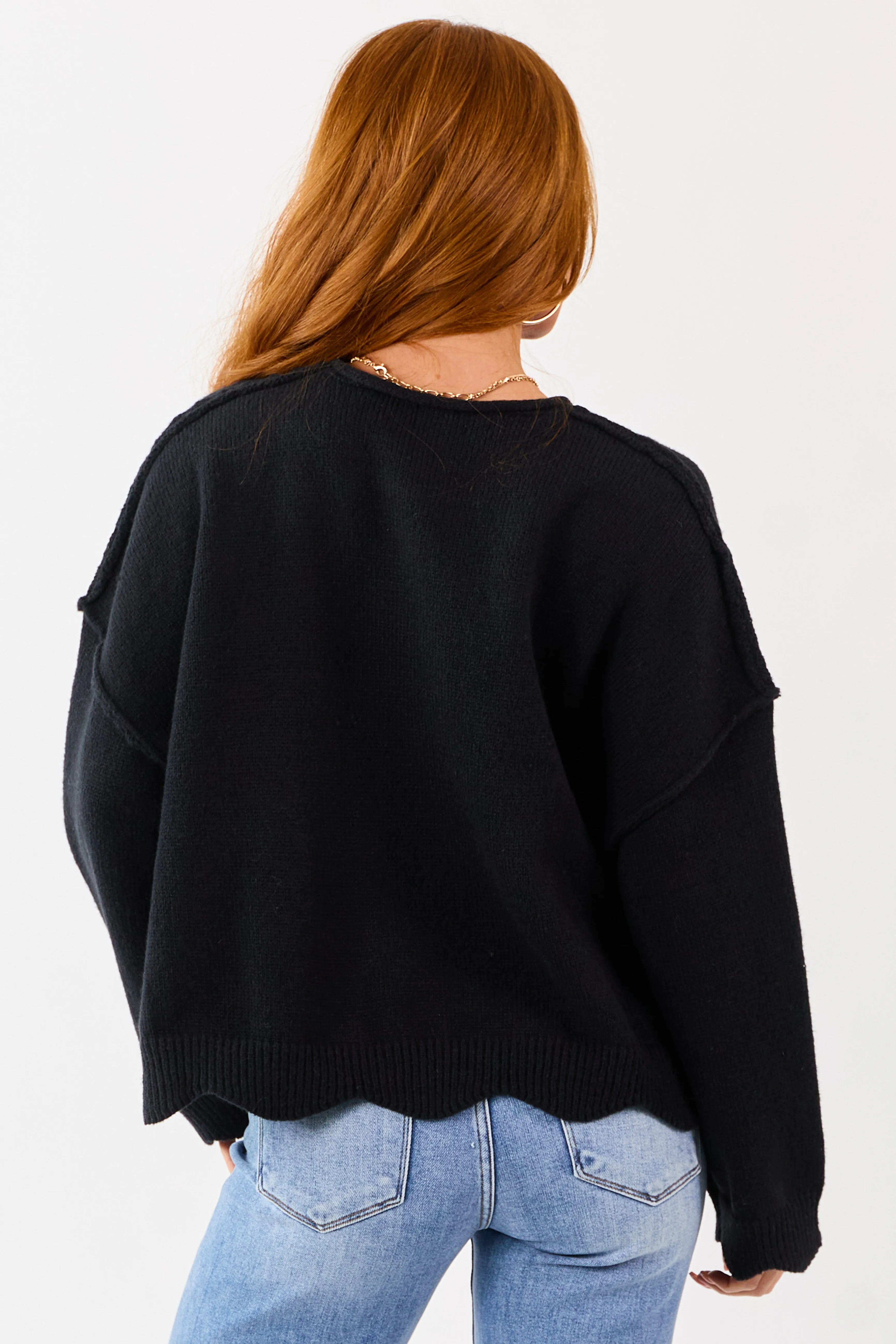 Lovelo Black Scallop Trim Relaxed Sweater sold by Lime Lush product image thumbnail 5