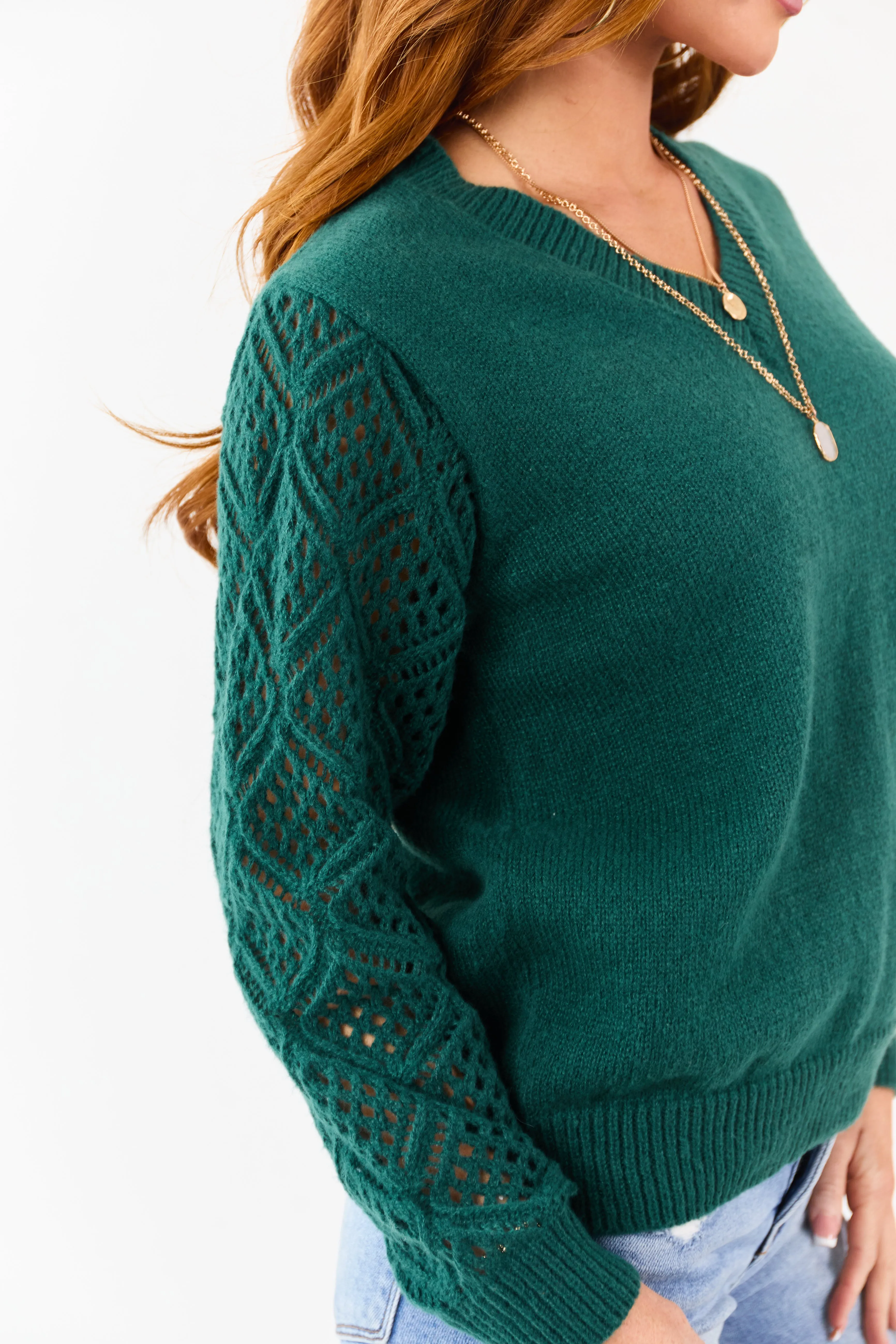 Pine Open Knit Sleeve V-Neck Pullover Sweater sold by Lime Lush product image thumbnail 2
