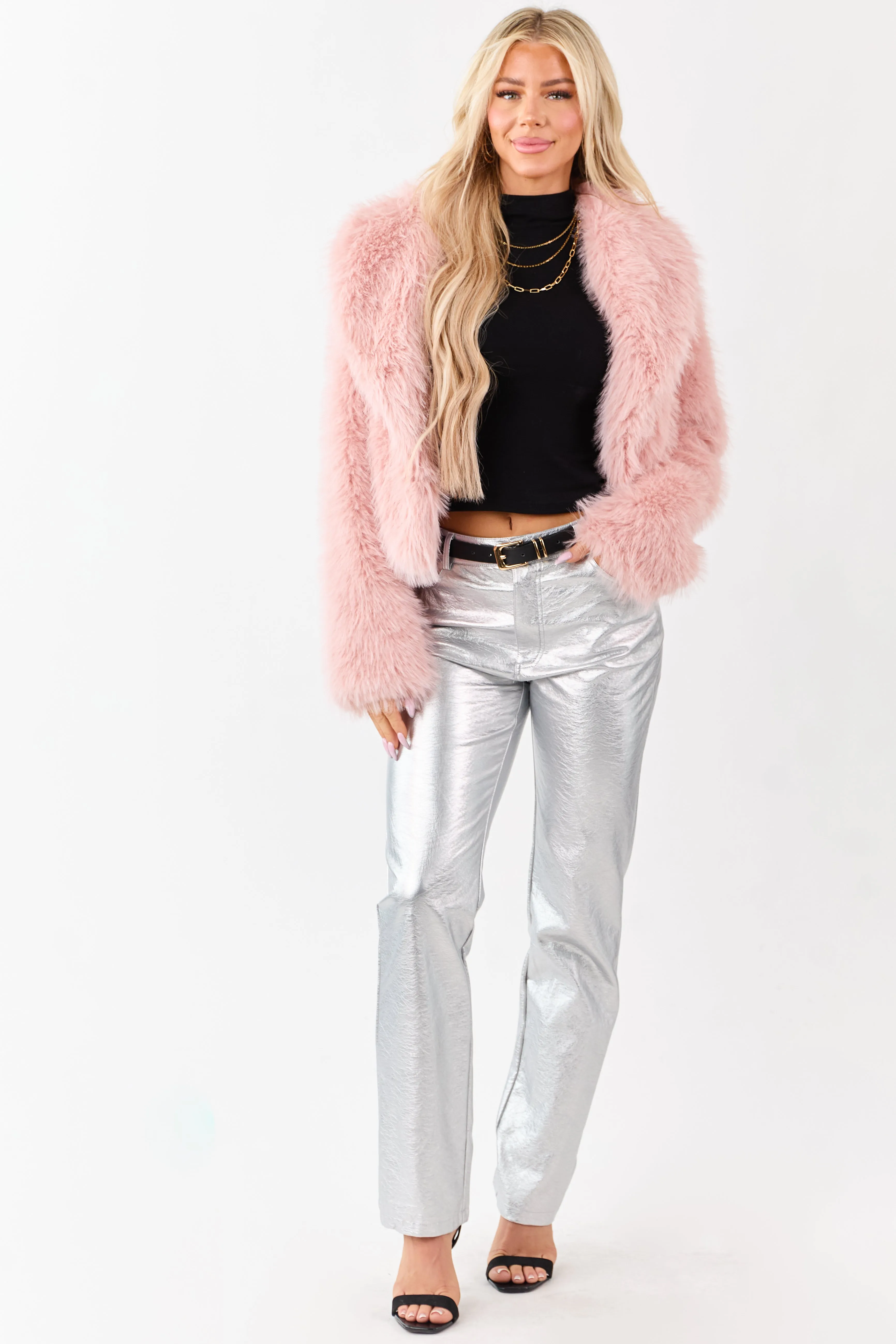 Silver Metallic Faux Leather Straight Leg Pants sold by Lime Lush product image thumbnail 2