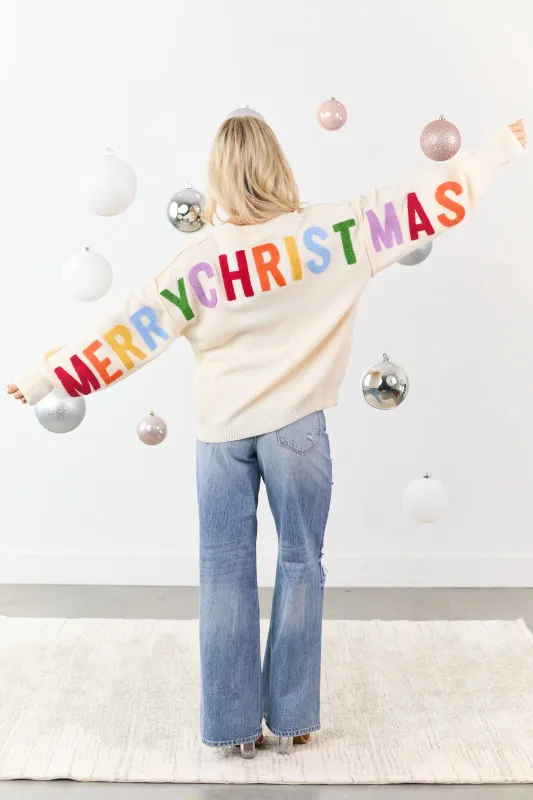 Mello Cream 'HO HO HO' Textured Christmas Sweater sold by Lime Lush
