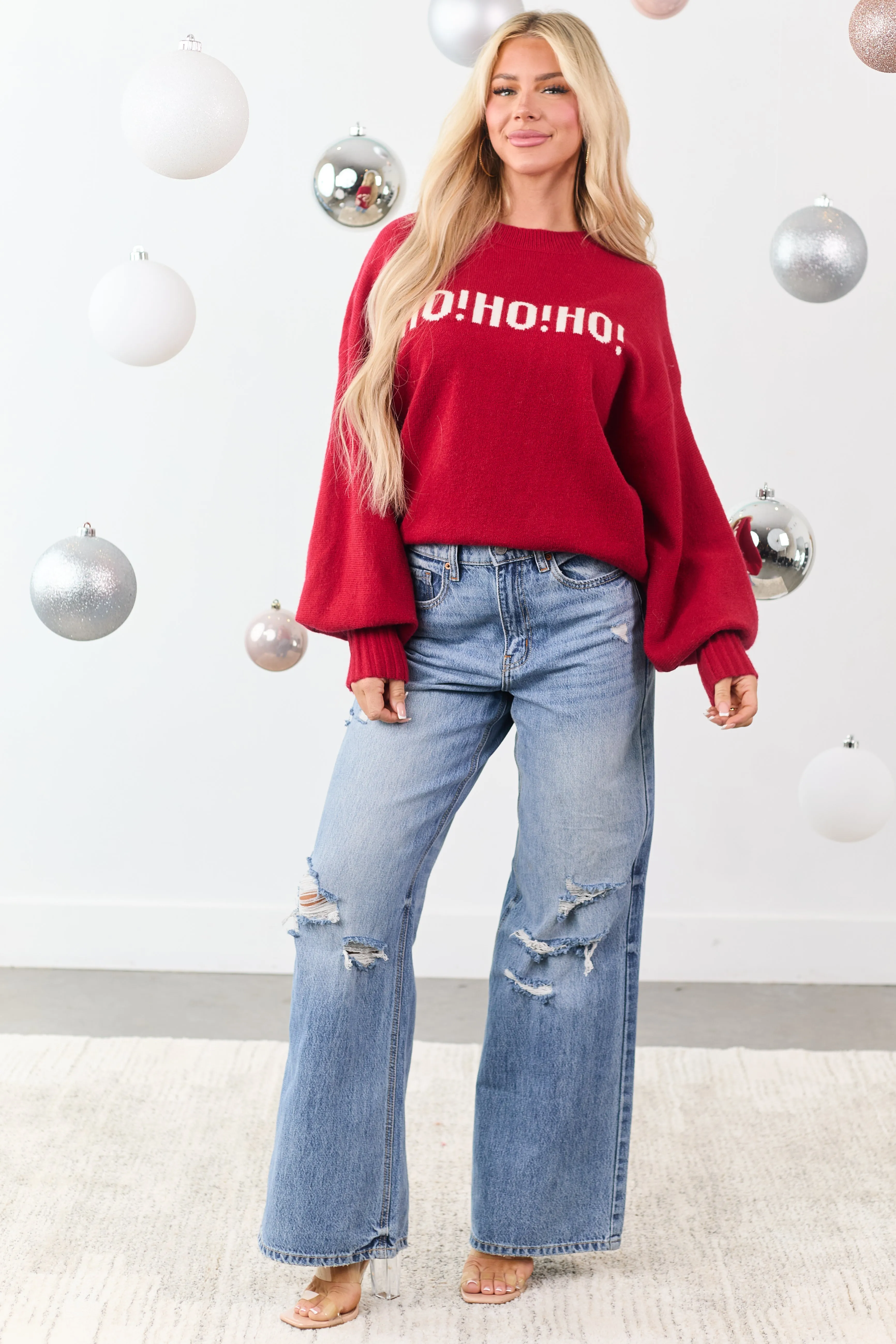 Mello Ruby 'HO HO HO' Christmas Lettering Sweater sold by Lime Lush product image thumbnail 3