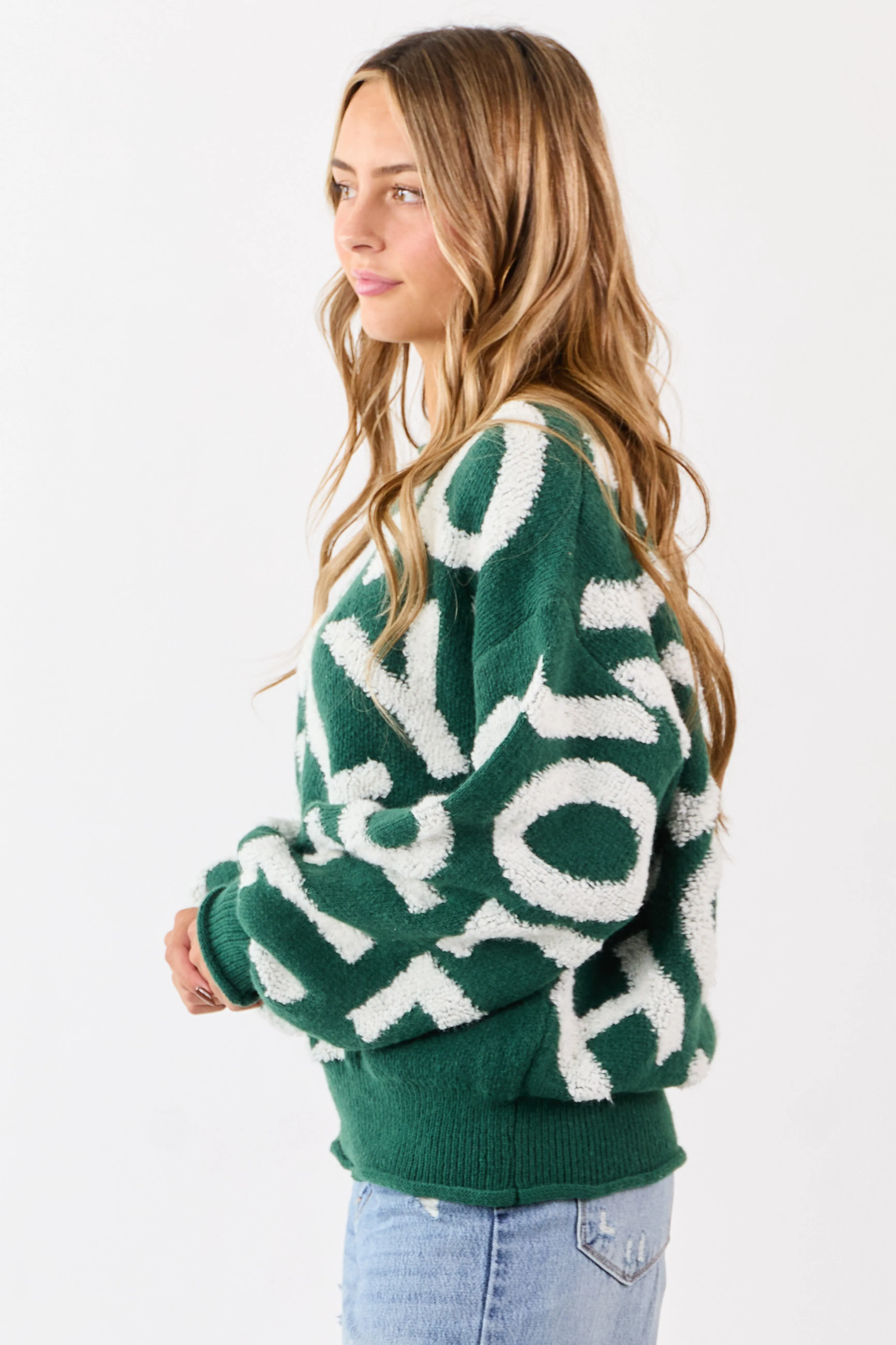 Mello Hunter Green 'Holly' Lettering Relaxed Sweater sold by Lime Lush product image thumbnail 4
