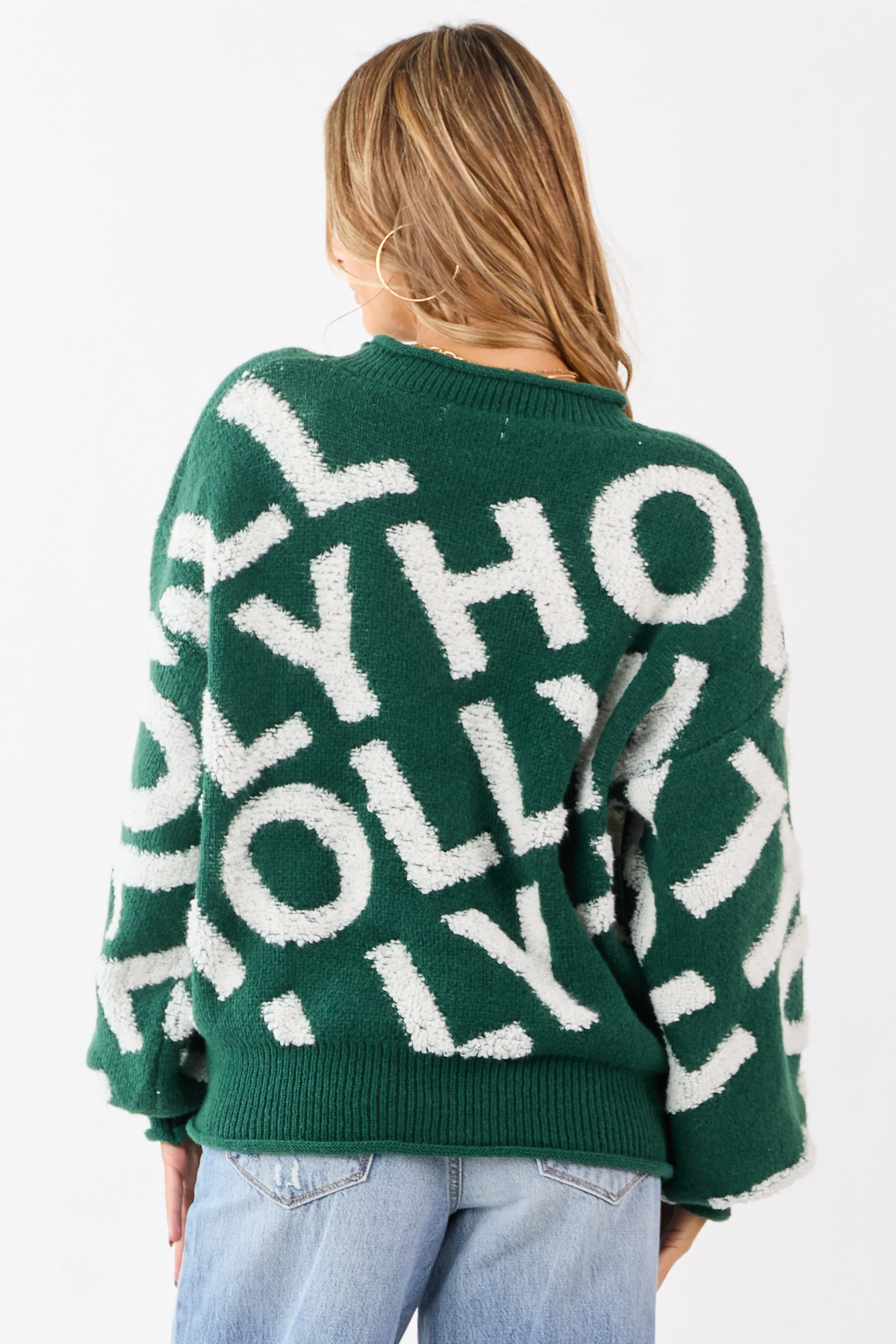 Mello Hunter Green 'Holly' Lettering Relaxed Sweater sold by Lime Lush product image thumbnail 5