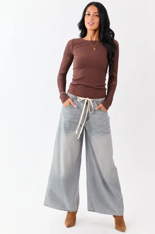 Steel Super Wide Leg Lightweight Denim Pants sold by Lime Lush