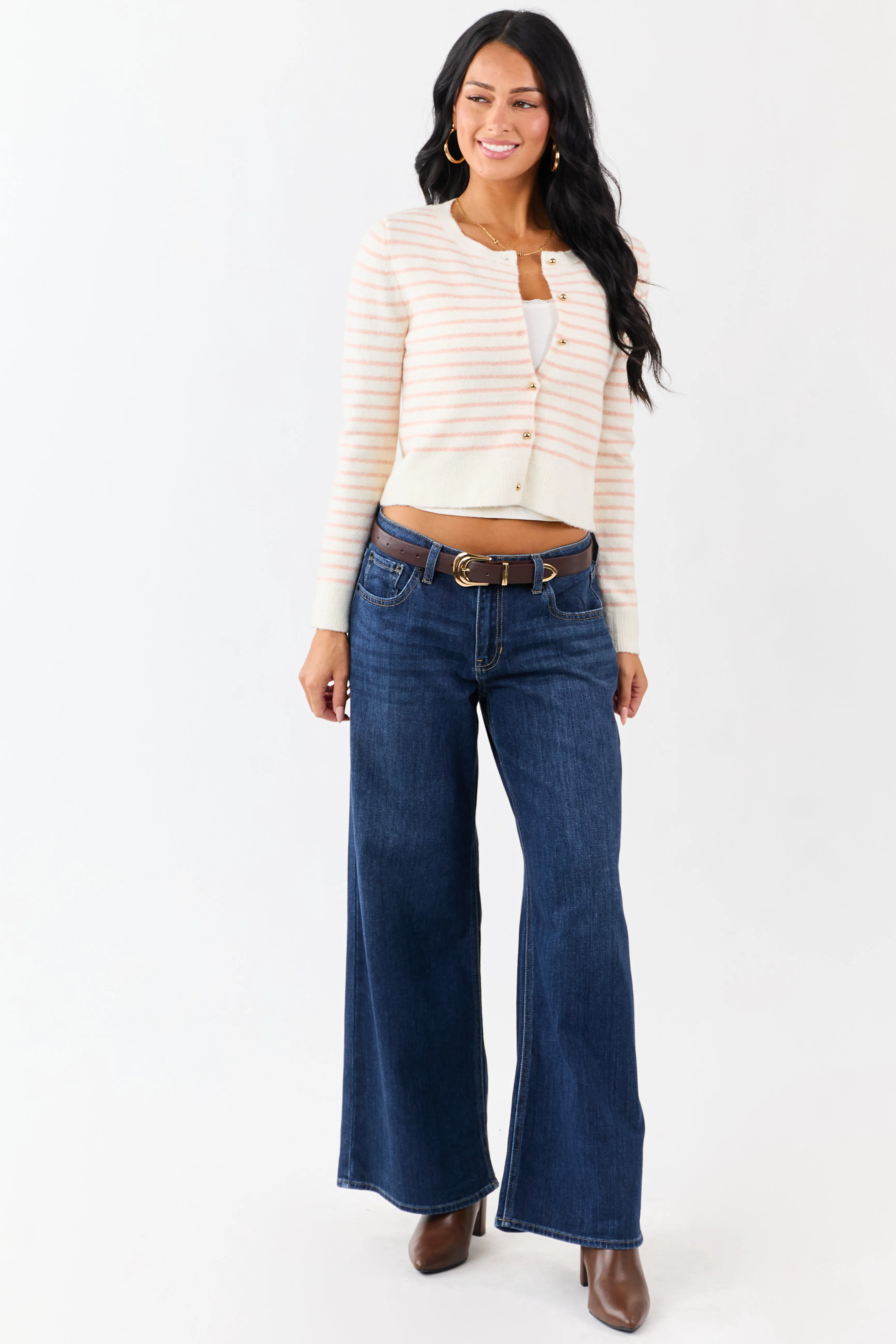 Cream Striped Wool Blend Knit Button Up Cardigan sold by Lime Lush product image thumbnail 2