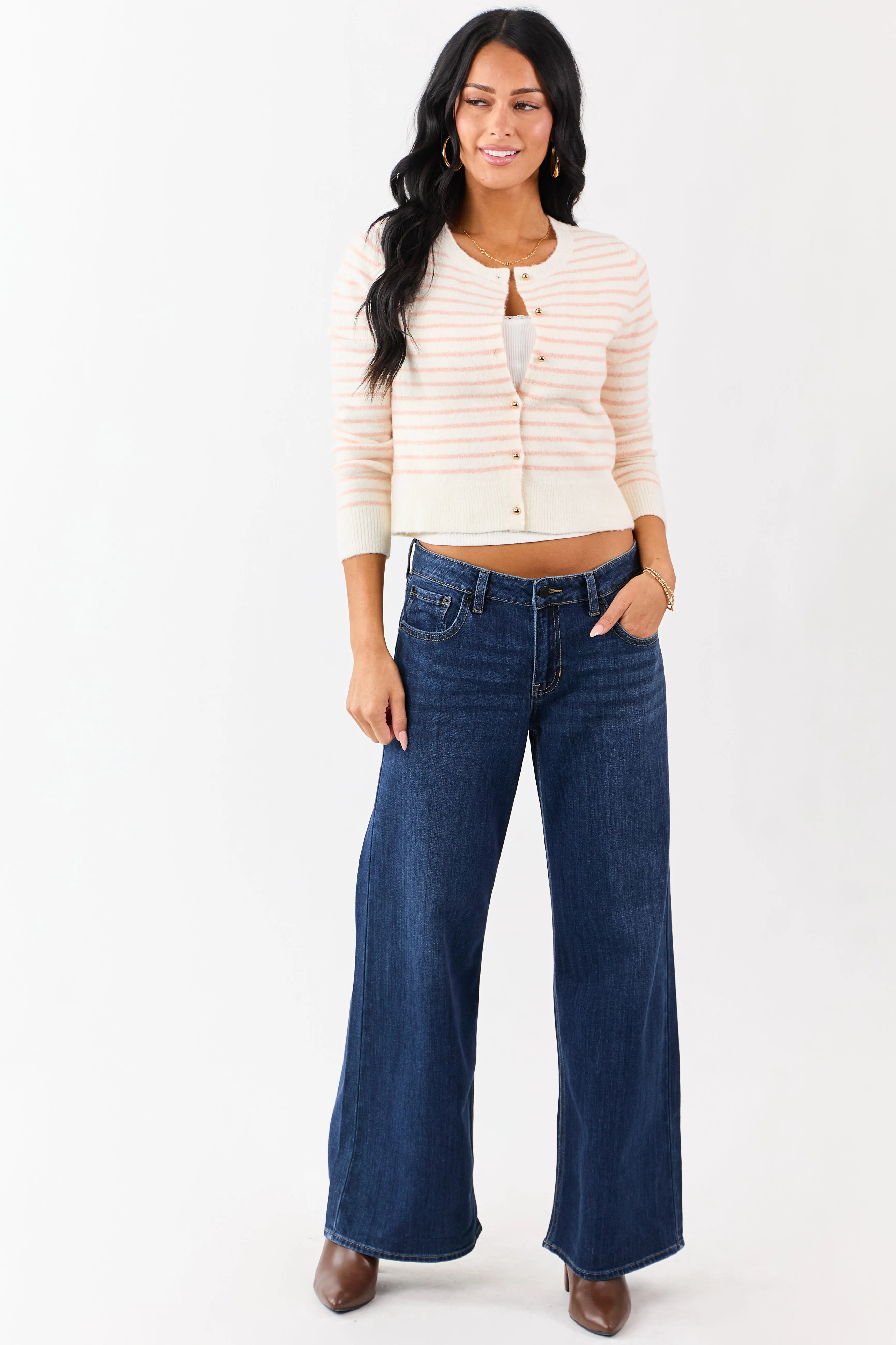 Cream Striped Wool Blend Knit Button Up Cardigan sold by Lime Lush product image thumbnail 3