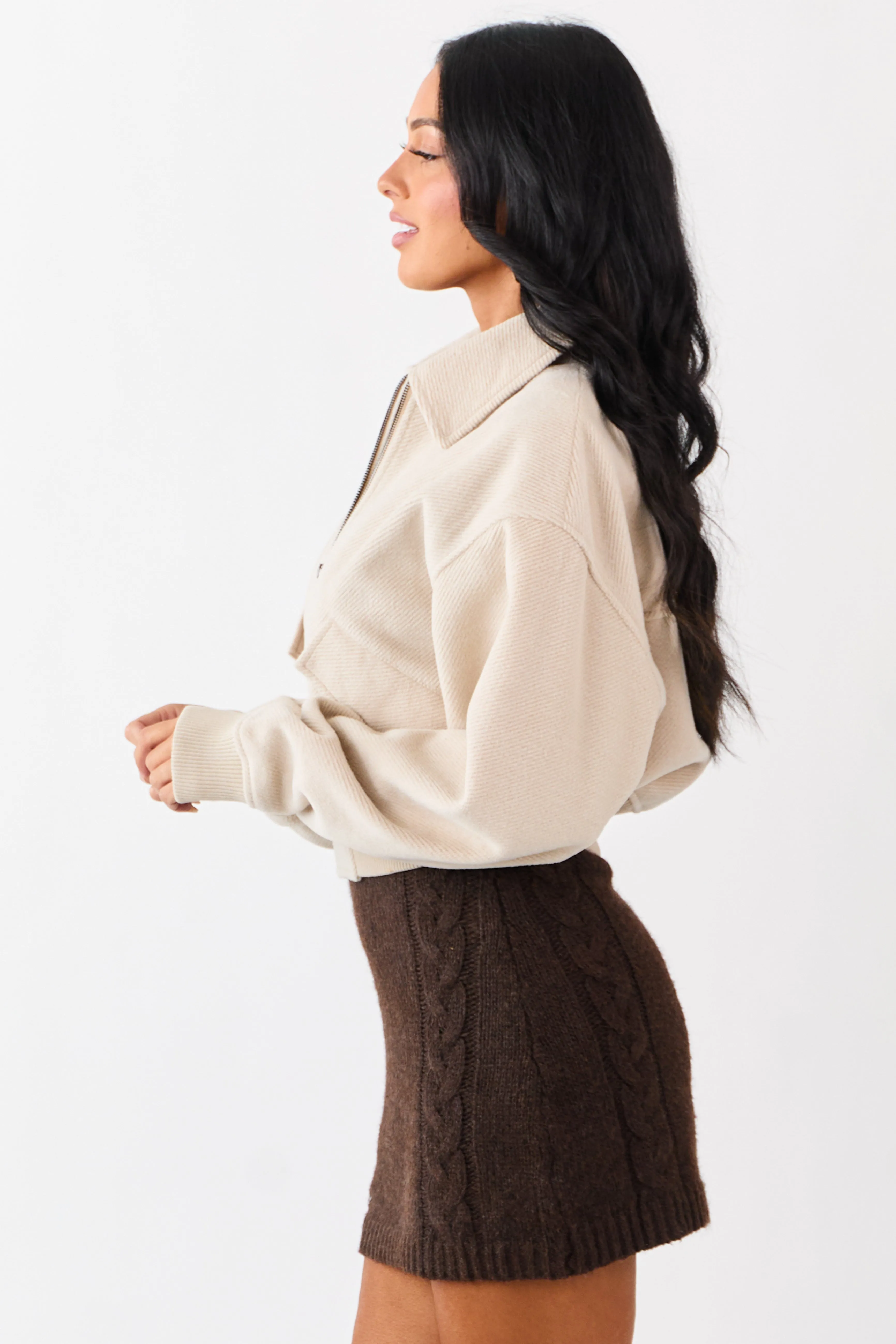 Almond Soft Corduroy Collared Zip Up Jacket sold by Lime Lush product image thumbnail 5