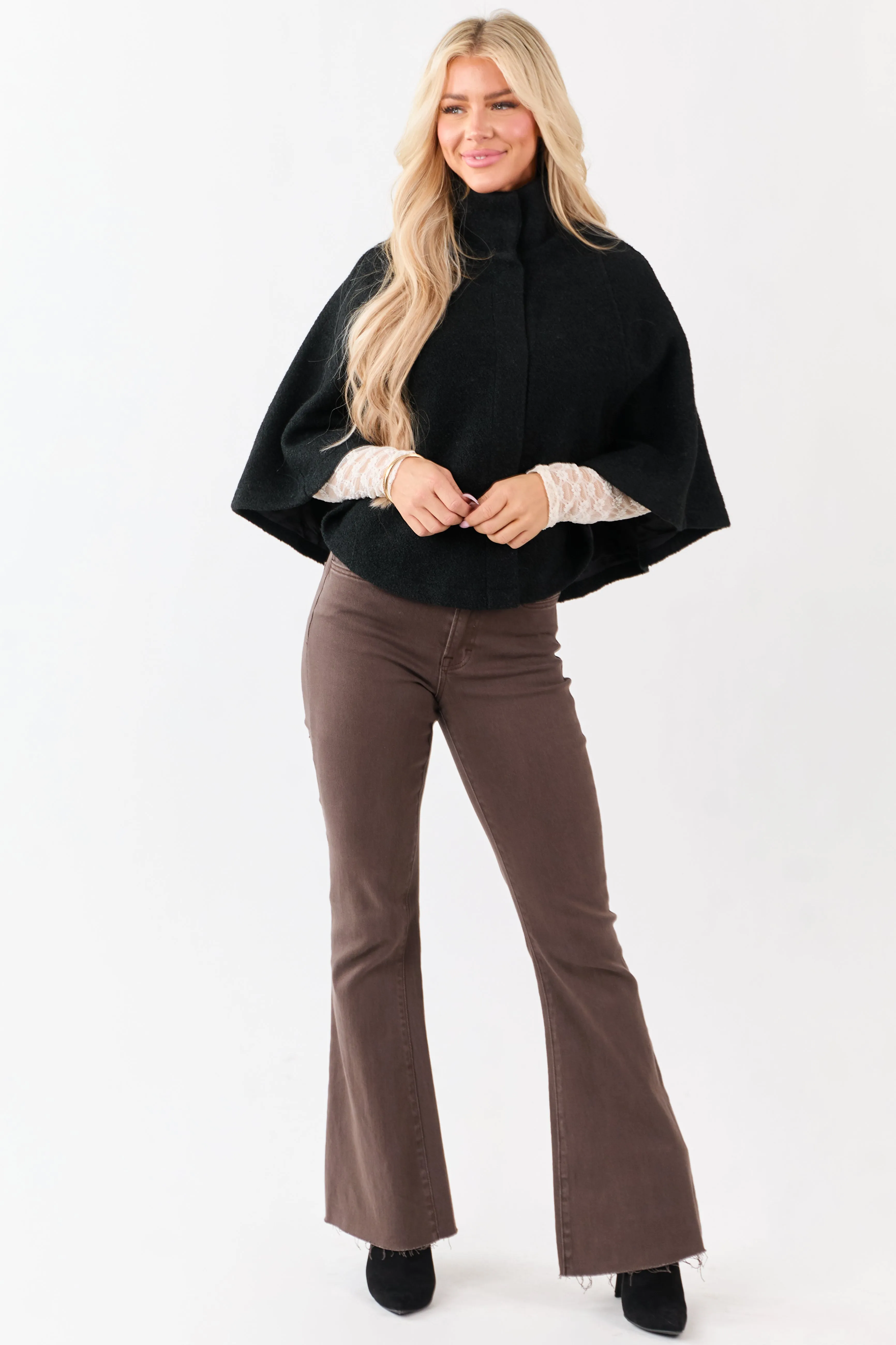 Lovelo Black Wool Blend Snap Button Cape Jacket sold by Lime Lush product image thumbnail 2