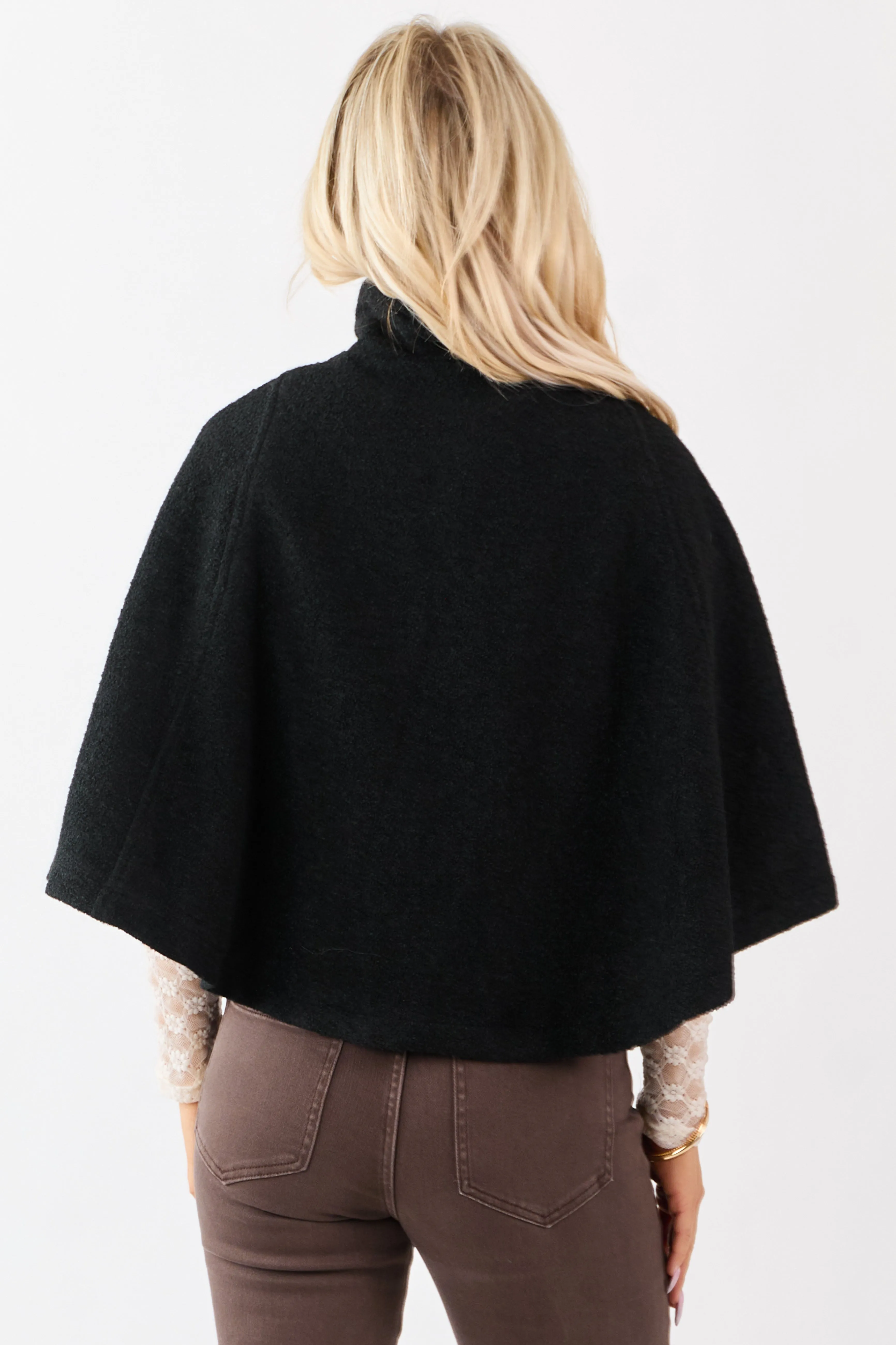 Lovelo Black Wool Blend Snap Button Cape Jacket sold by Lime Lush product image thumbnail 5