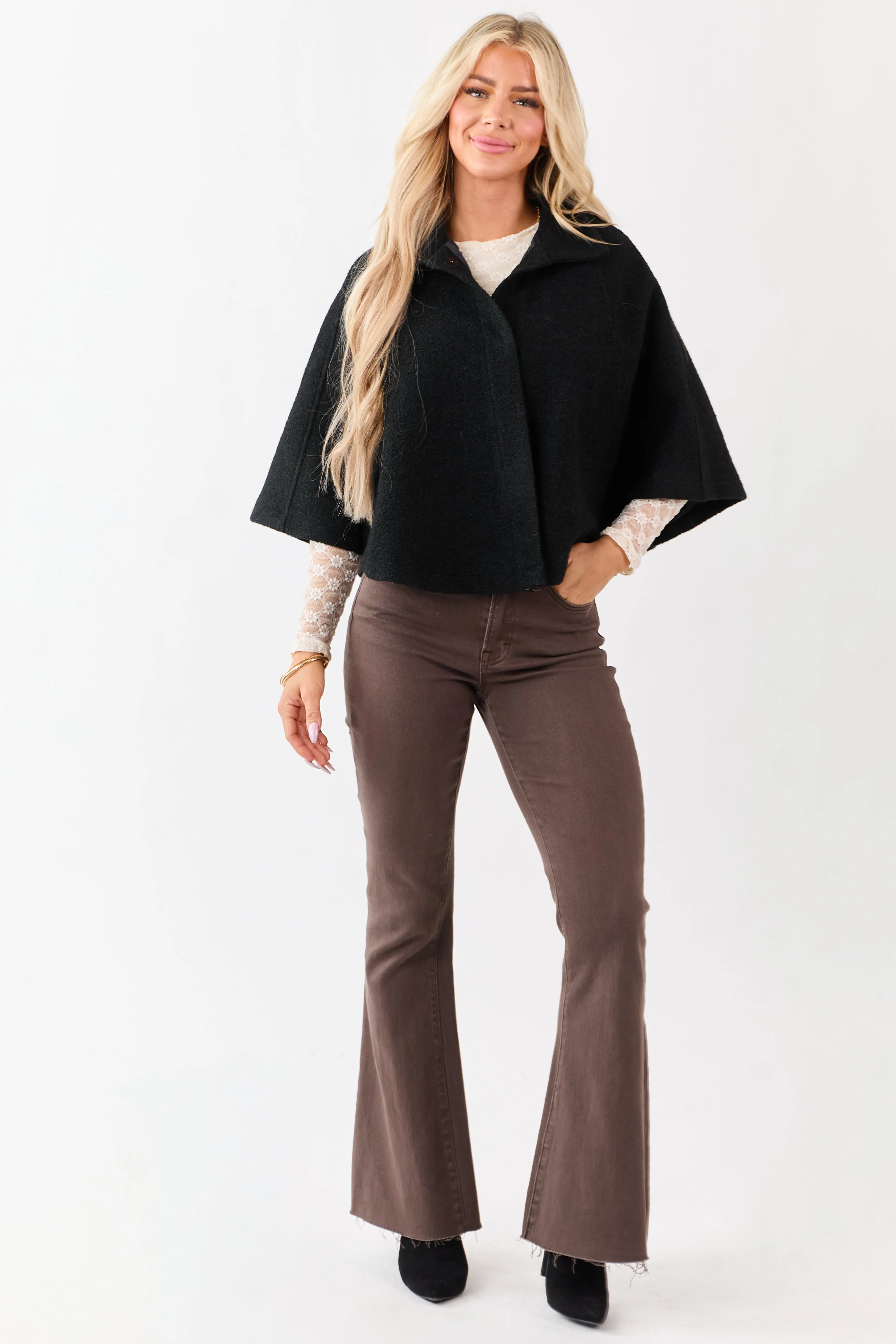 Lovelo Black Wool Blend Snap Button Cape Jacket sold by Lime Lush product image thumbnail 3