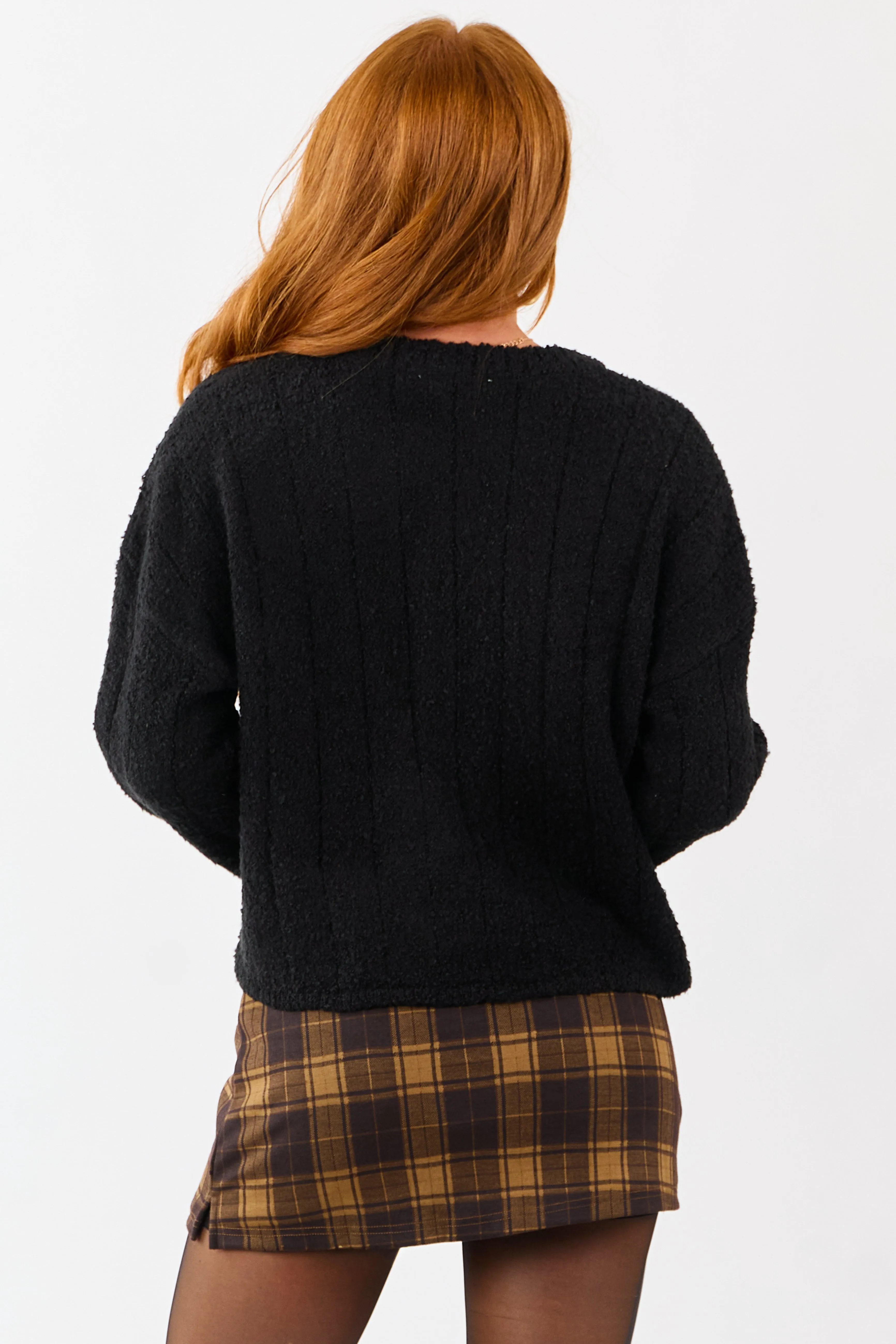 Black Rib Texture Crew Neck Pullover Sweater sold by Lime Lush product image thumbnail 5