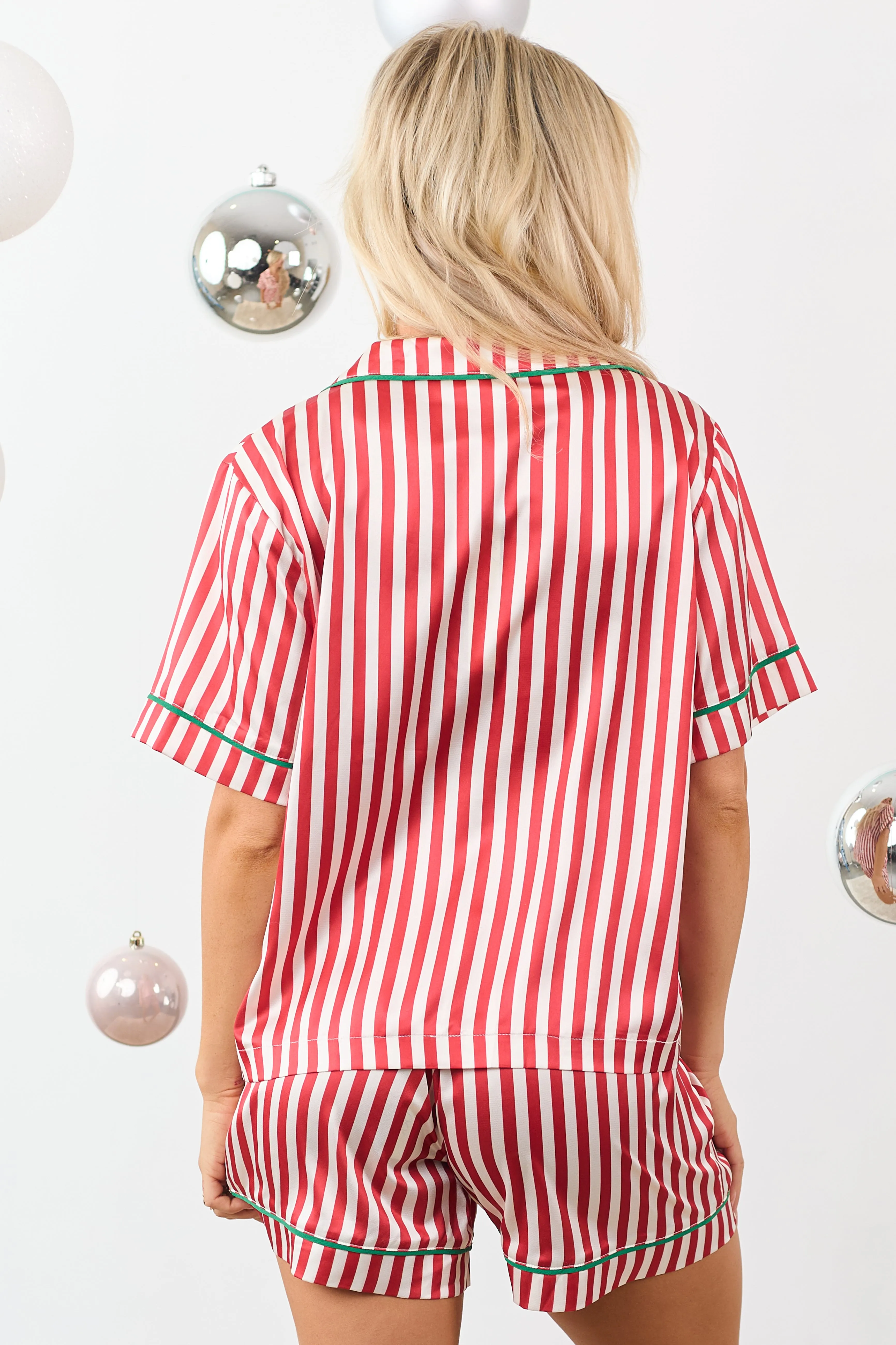 She+Sky Brick Striped Satin Top and Shorts PJ Set sold by Lime Lush product image thumbnail 5