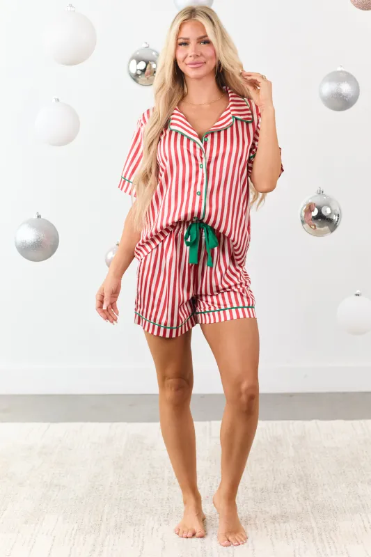 She+Sky Brick Striped Satin Top and Shorts PJ Set sold by Lime Lush