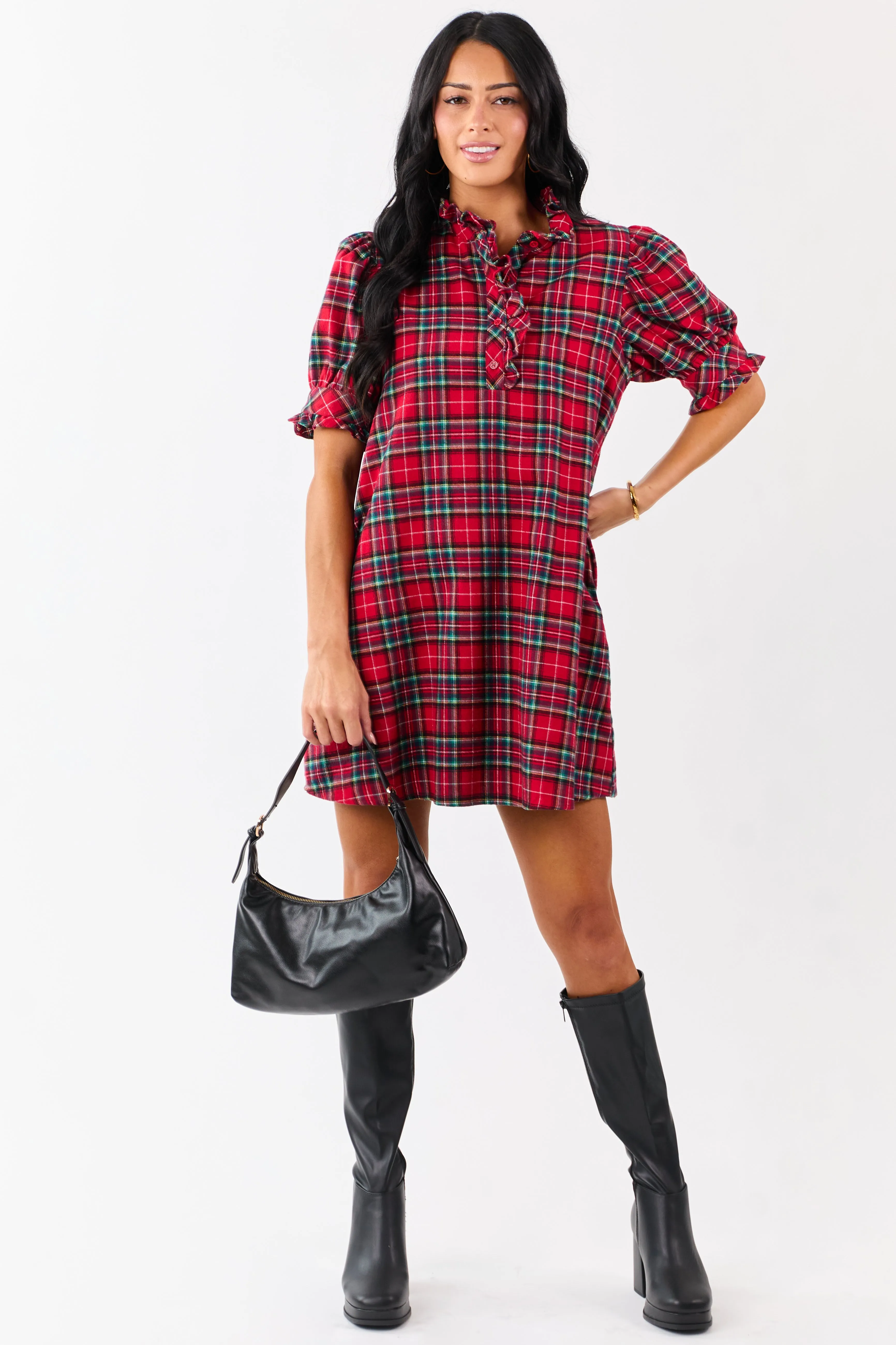 Entro Pomegranate Cotton Plaid Mini Shift Dress sold by Lime Lush product image thumbnail 3