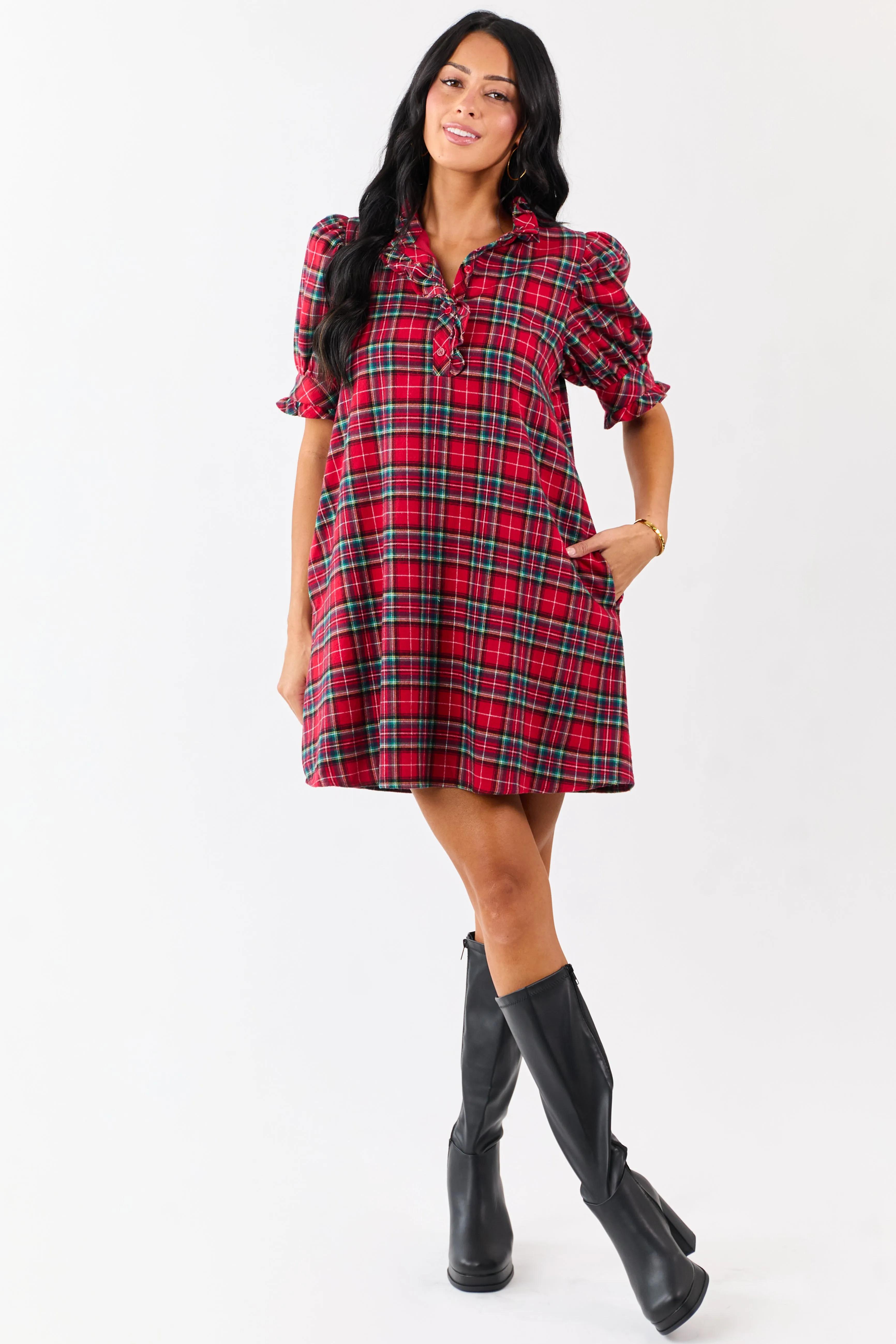 Entro Pomegranate Cotton Plaid Mini Shift Dress sold by Lime Lush product image thumbnail 2