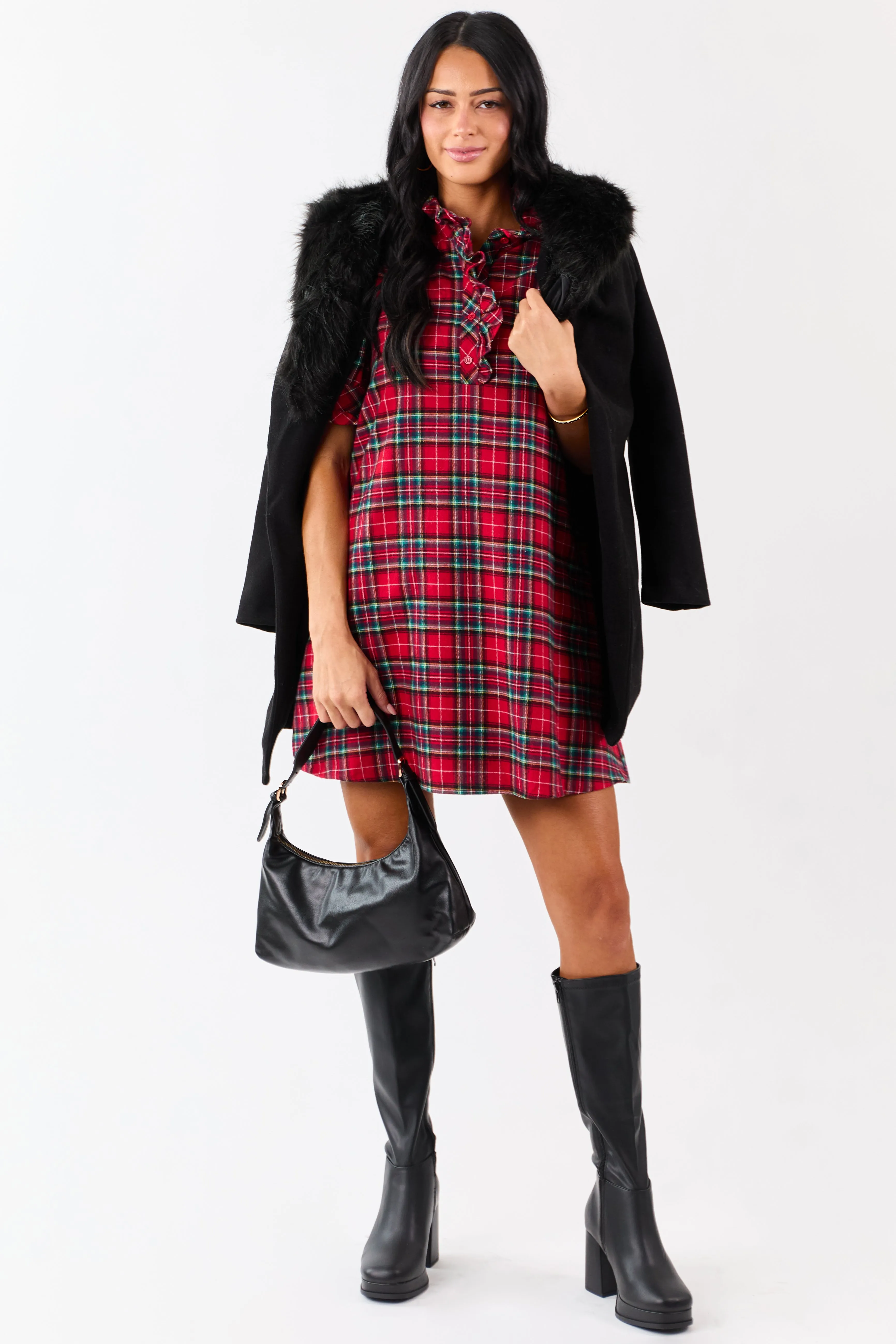 Entro Pomegranate Cotton Plaid Mini Shift Dress sold by Lime Lush product image thumbnail 4