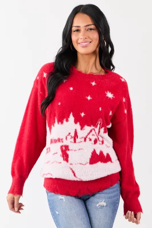 Lovelo Pomegranate Festive Snow Scenery Sweater sold by Lime Lush