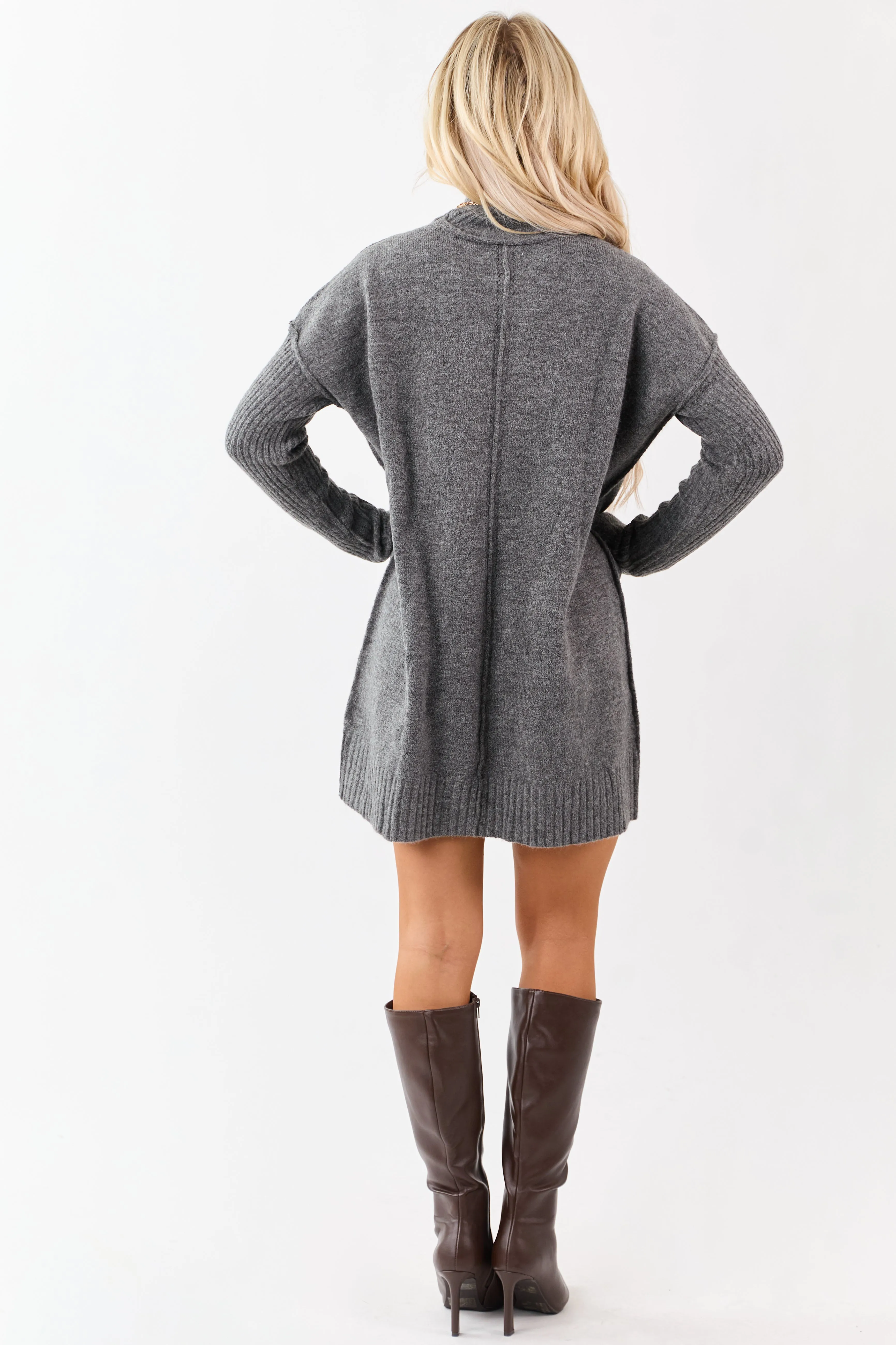 Heathered Charcoal Mock Neck Mini Sweater Dress sold by Lime Lush product image thumbnail 5