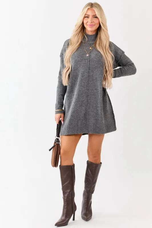 Heathered Charcoal Mock Neck Mini Sweater Dress sold by Lime Lush