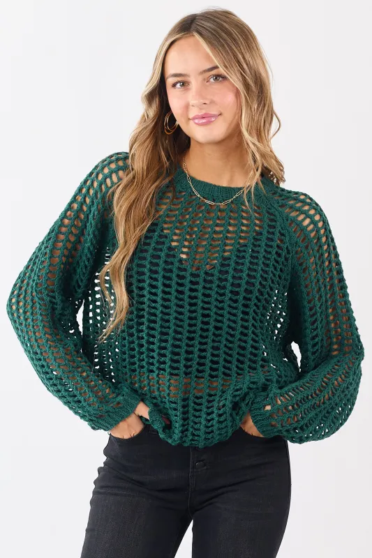 Lovelo Pine Raglan Sleeve Hollow Knit Sweater sold by Lime Lush
