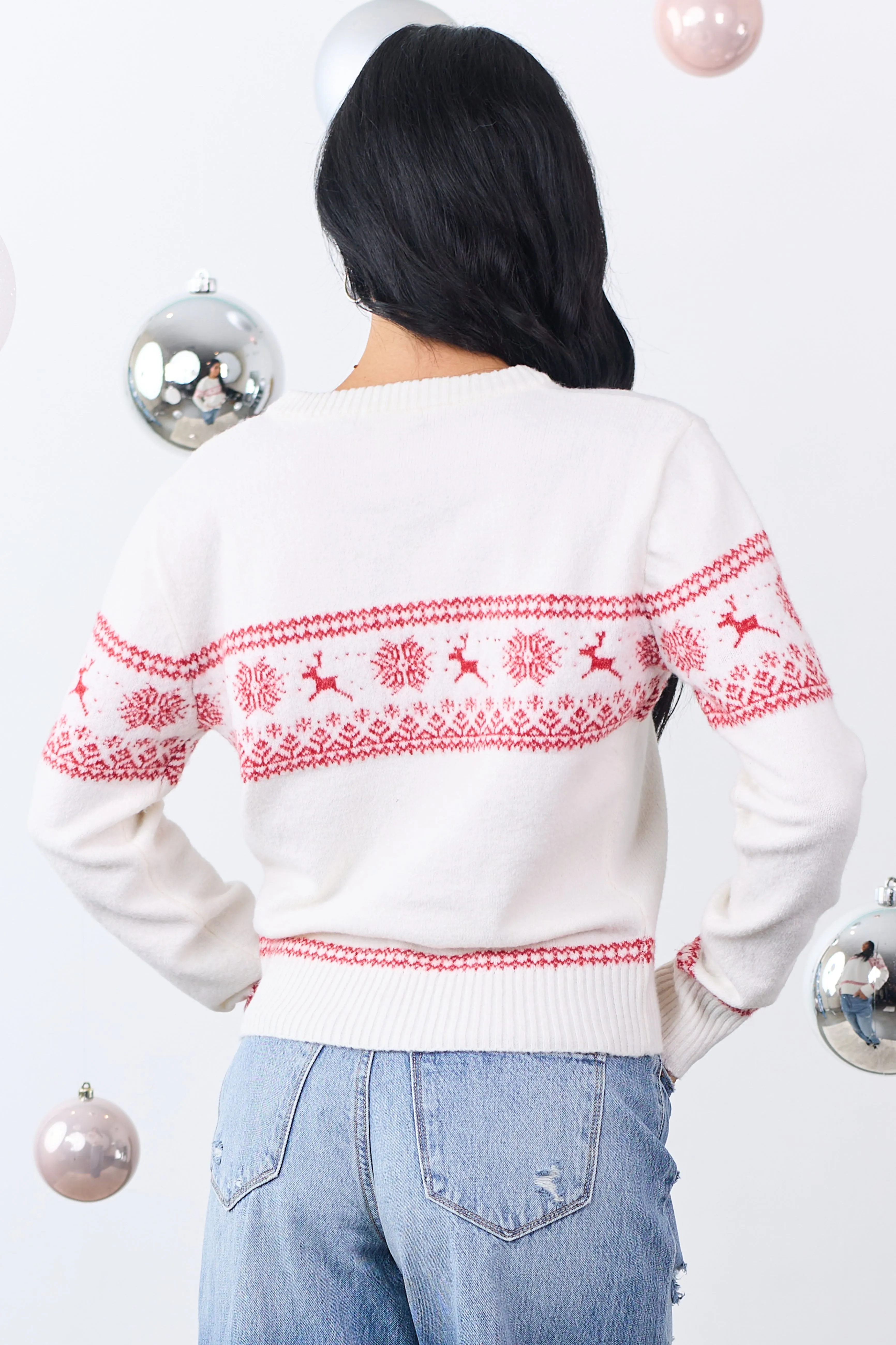 Ivory Fair Isle Holiday Pattern Knit Sweater sold by Lime Lush product image thumbnail 5