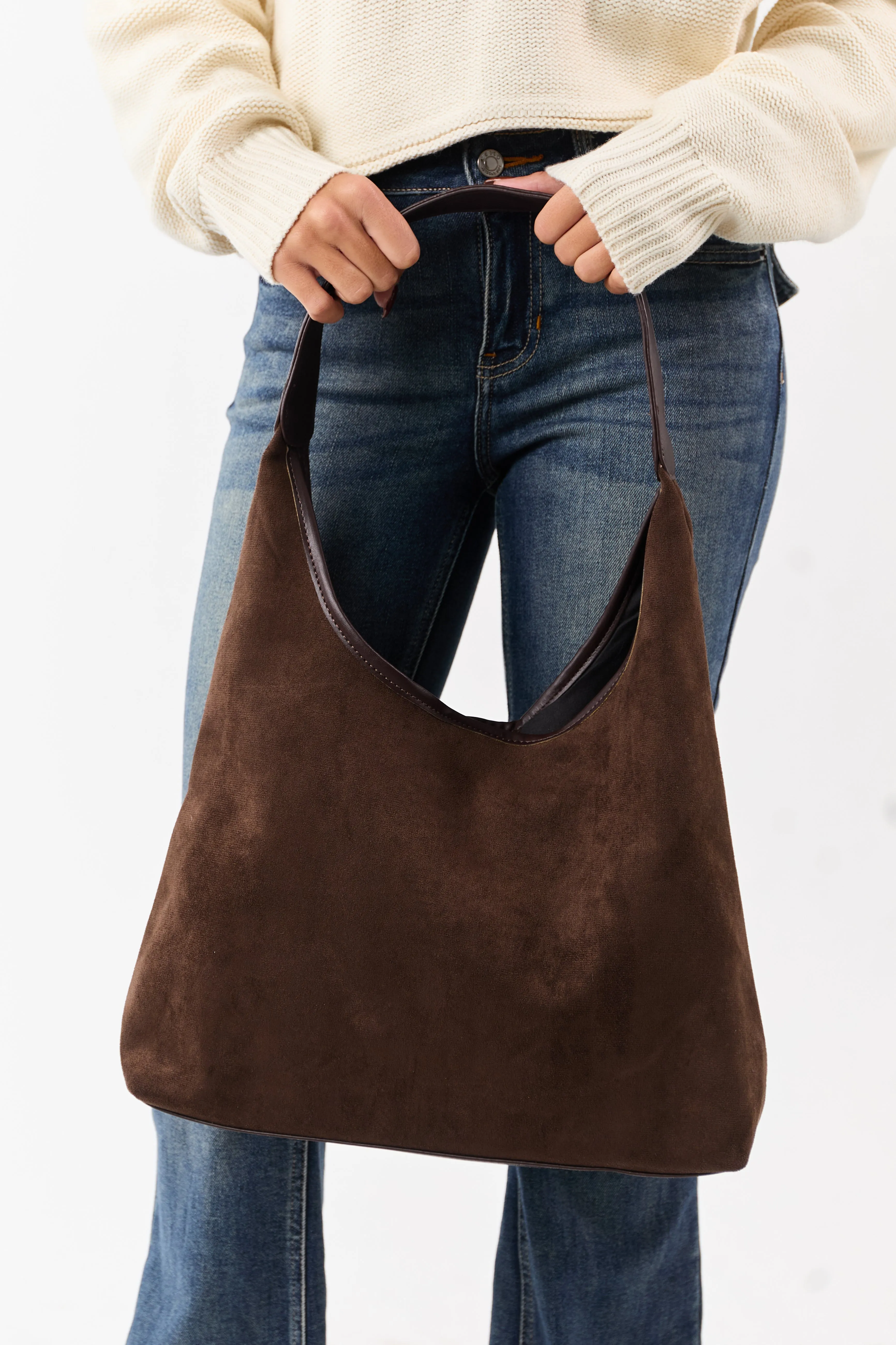 Cocoa Faux Suede Flat Bottom Tote Bag sold by Lime Lush