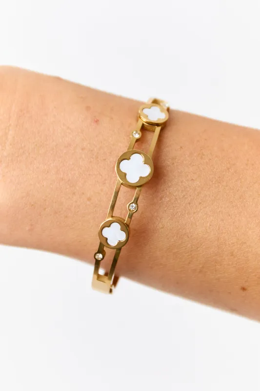 Gold Metallic Clover Detail Bangle Bracelet sold by Lime Lush