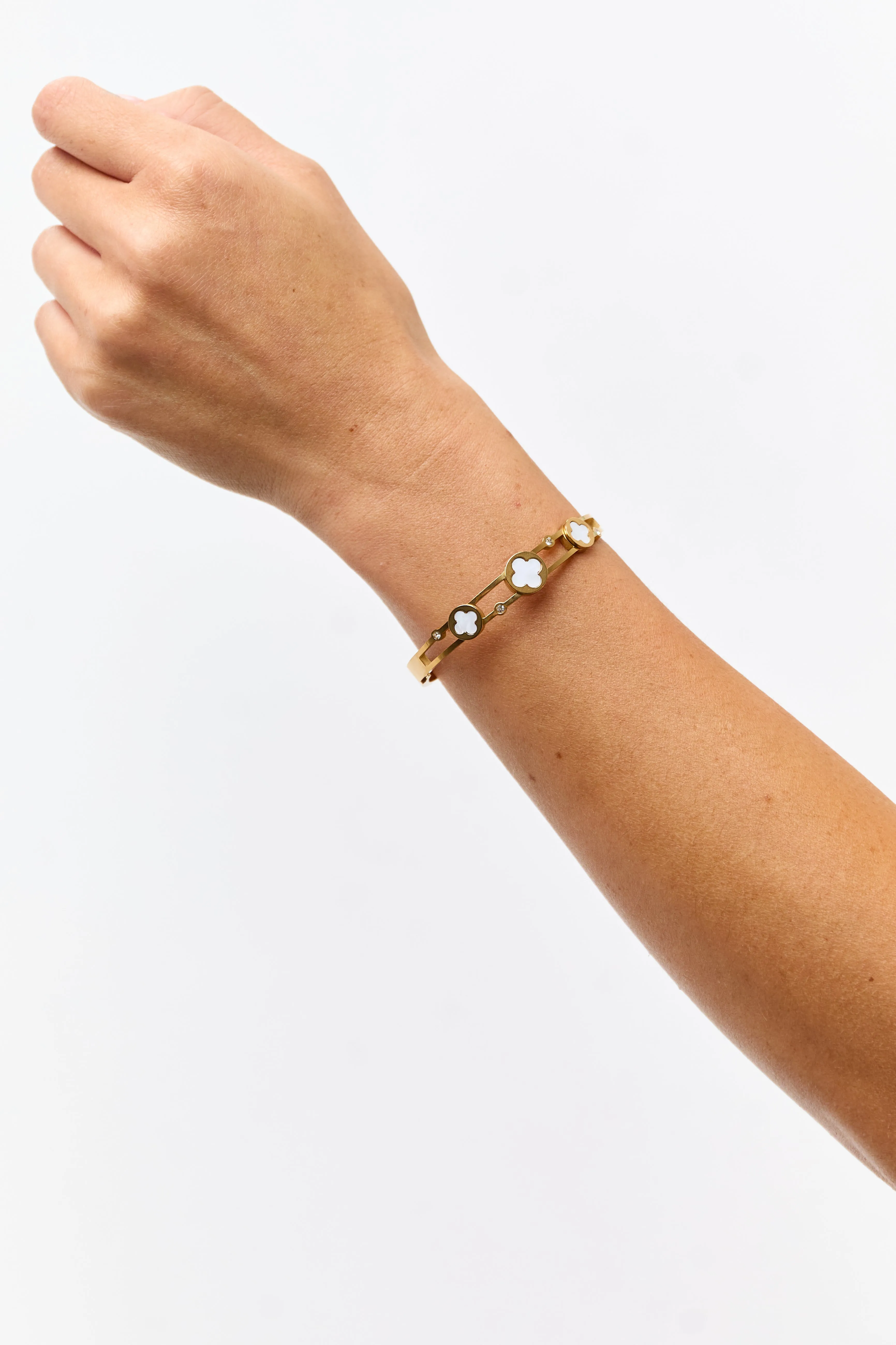 Gold Metallic Clover Detail Bangle Bracelet sold by Lime Lush product image thumbnail 2