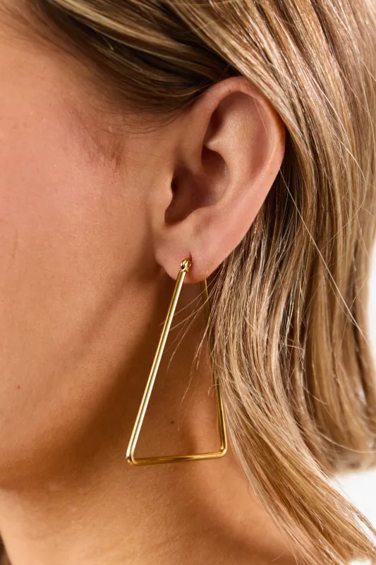 Gold Metallic Triangle Hoop Earrings sold by Lime Lush