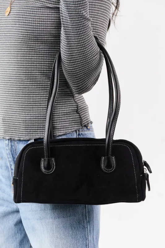 Black Faux Suede Baguette Handbag sold by Lime Lush