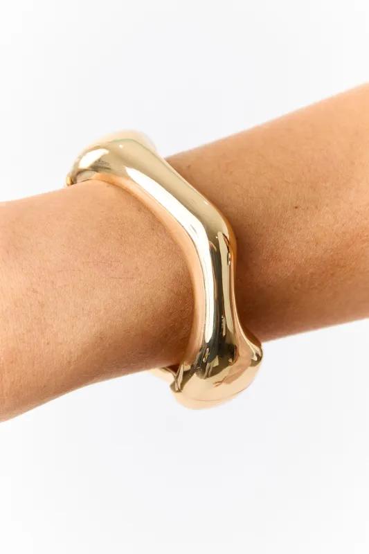 Gold Wavy Hinge Closure Chunky Bangle Bracelet sold by Lime Lush