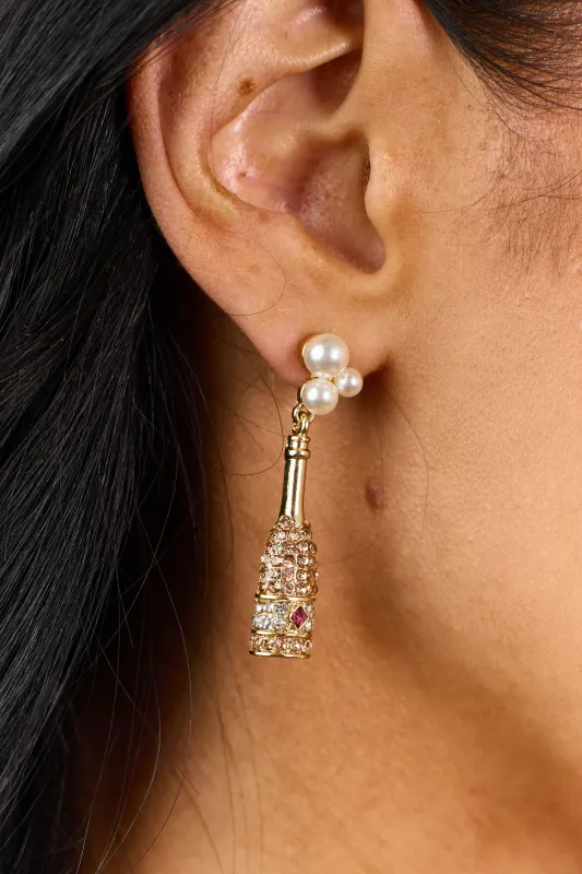 Rose Gold Champagne Bottle Dangle Earrings sold by Lime Lush