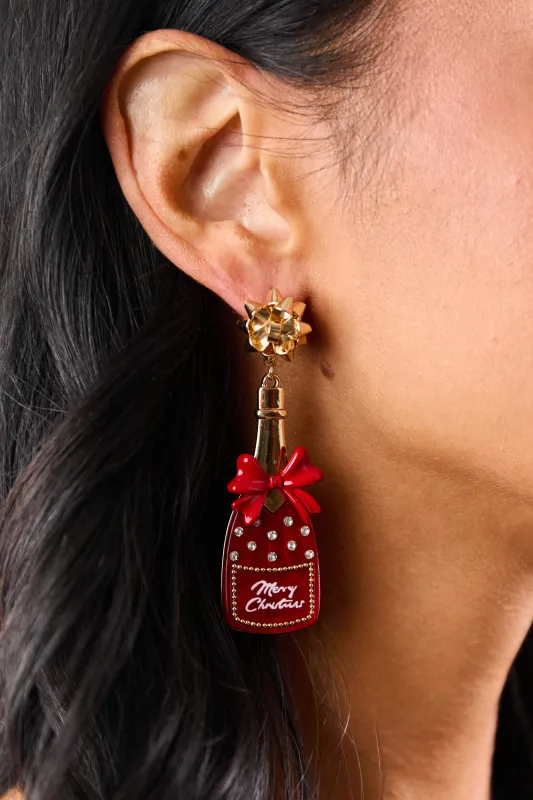 Pomegranate Champagne Bottle Dangle Earrings made by Lime Lush