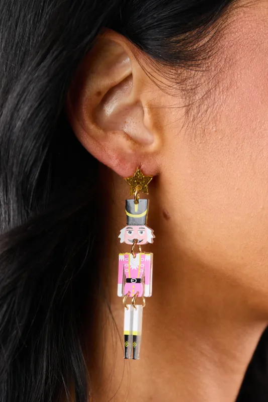 Bubblegum Nutcracker Soldier Dangle Earrings made by Lime Lush