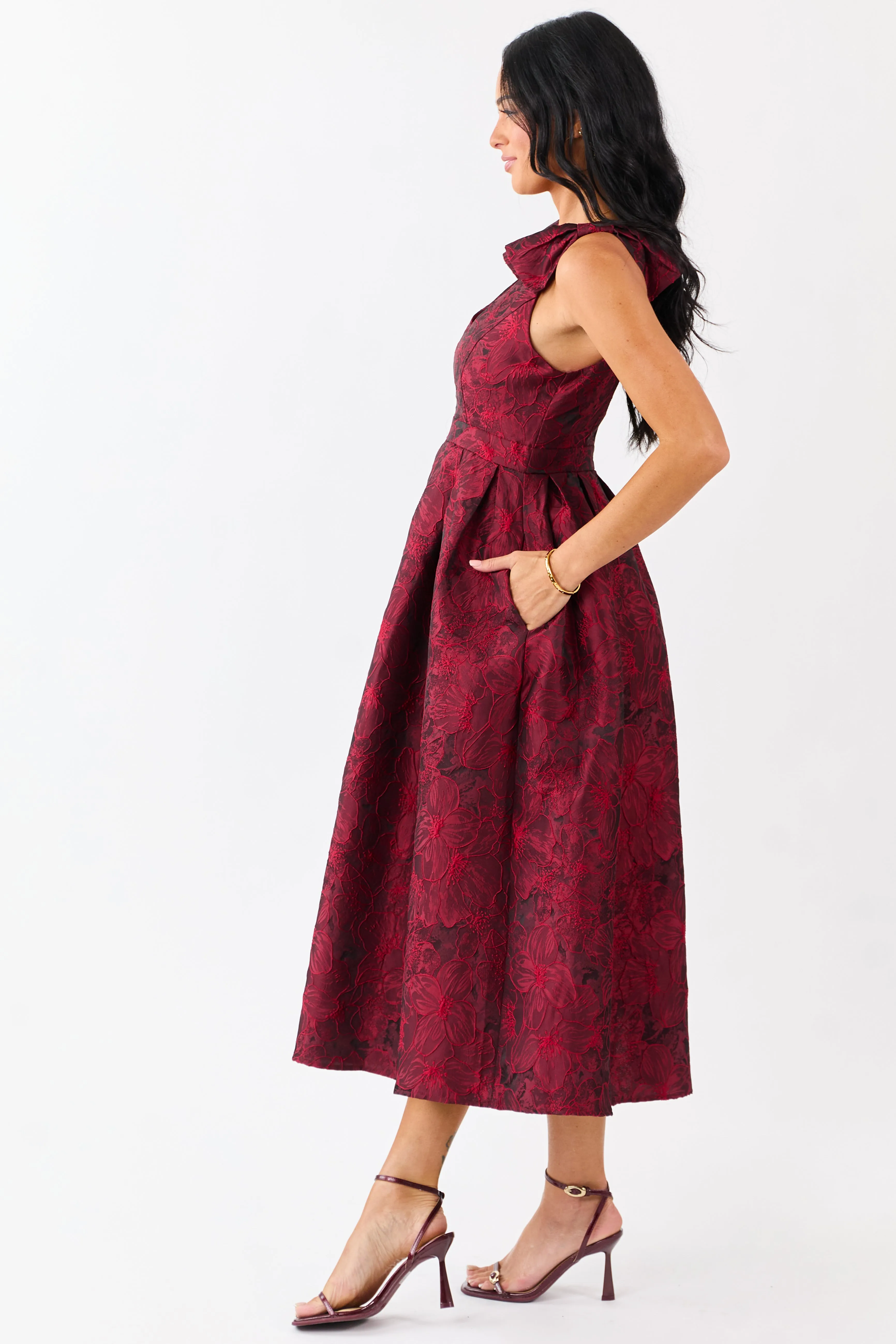 Entro Ruby Floral Jacquard Bow Strap Midi Dress sold by Lime Lush product image thumbnail 4