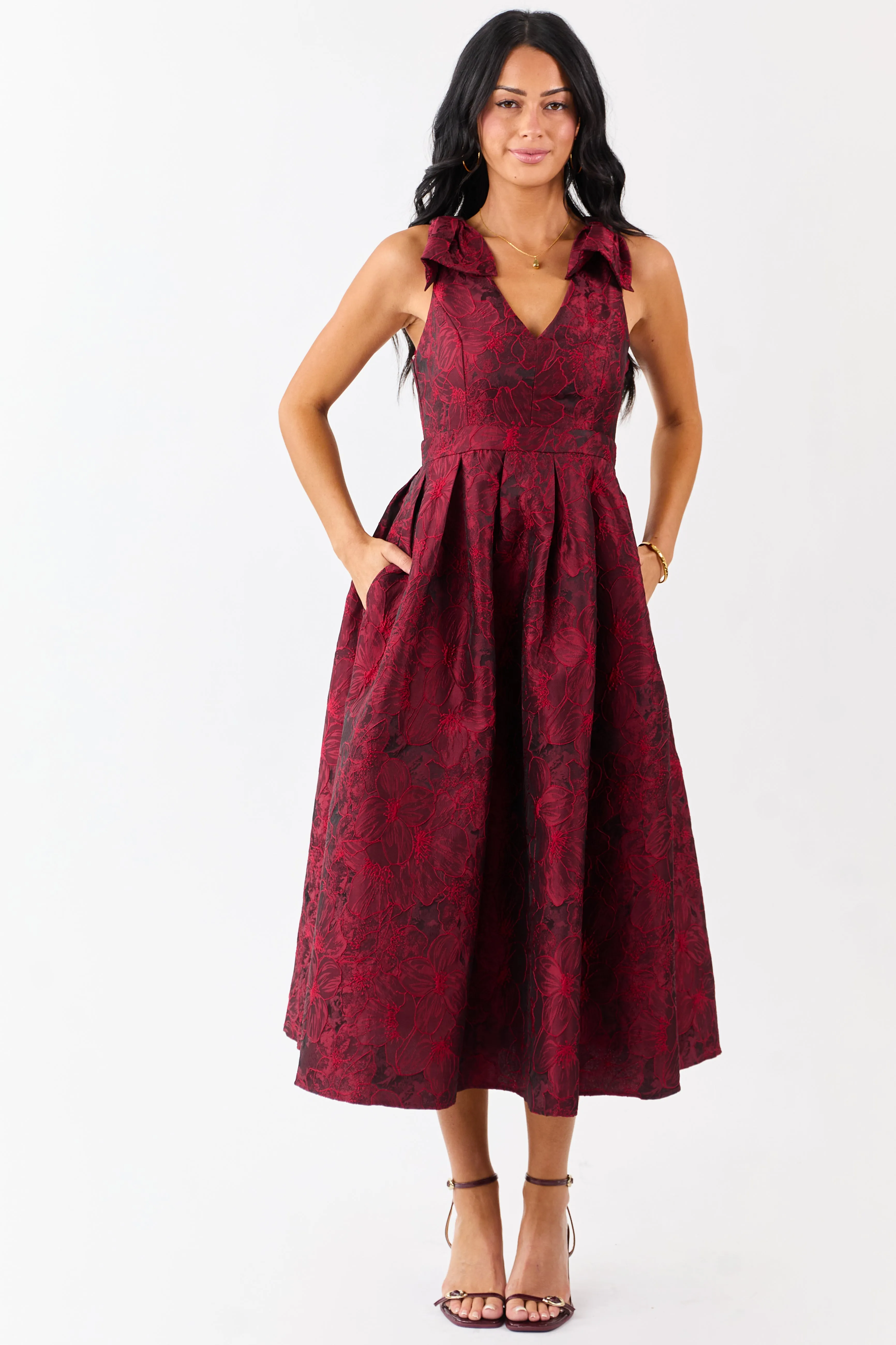 Entro Ruby Floral Jacquard Bow Strap Midi Dress sold by Lime Lush product image thumbnail 2