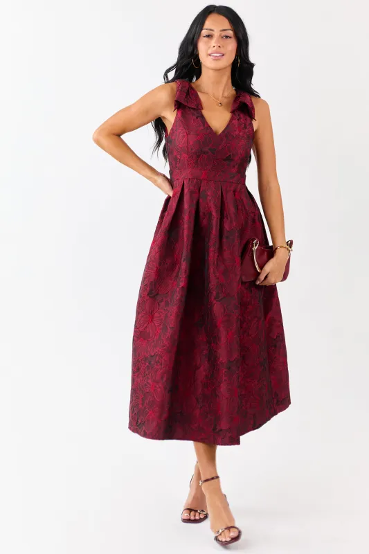 Entro Ruby Floral Jacquard Bow Strap Midi Dress sold by Lime Lush