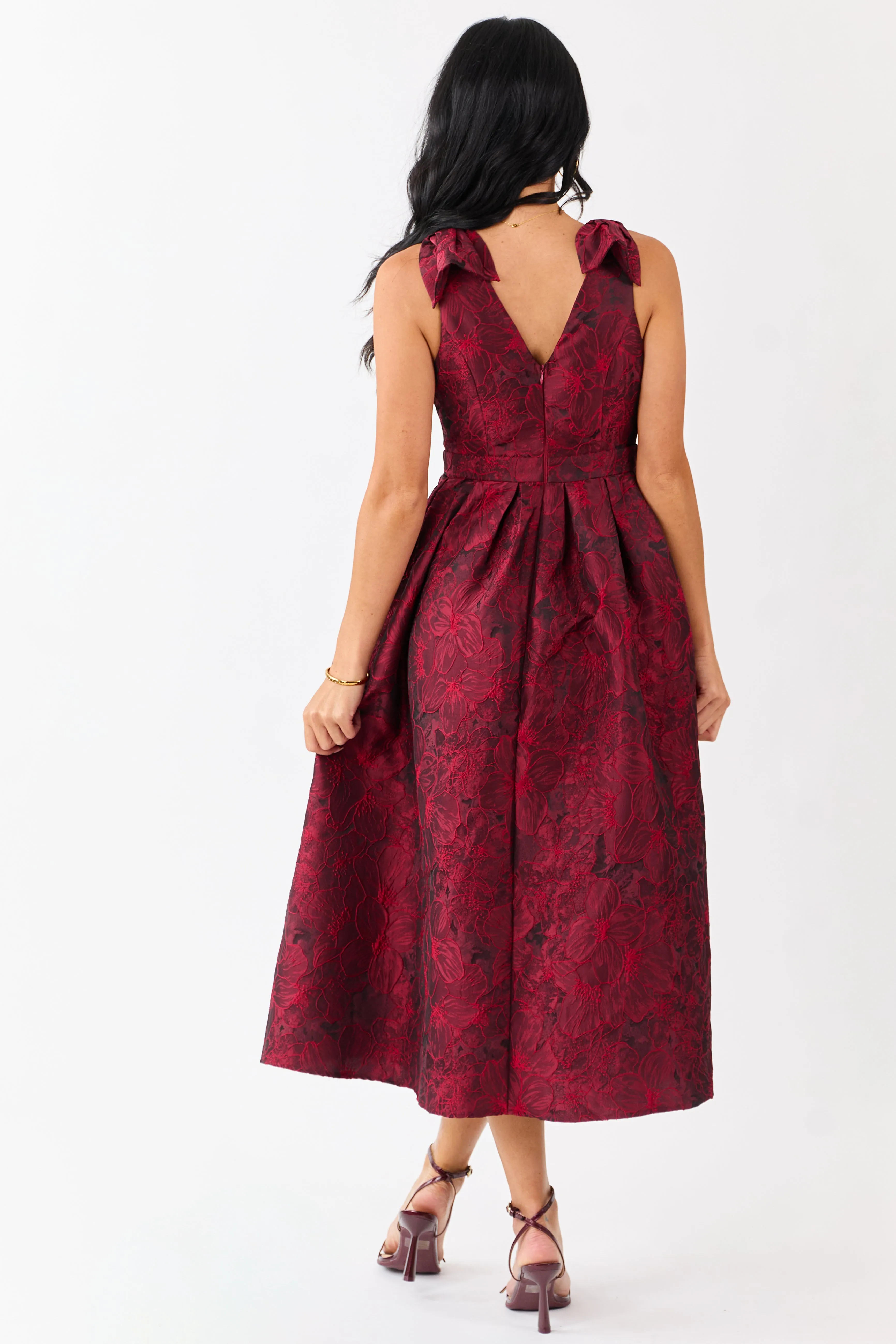 Entro Ruby Floral Jacquard Bow Strap Midi Dress sold by Lime Lush product image thumbnail 5