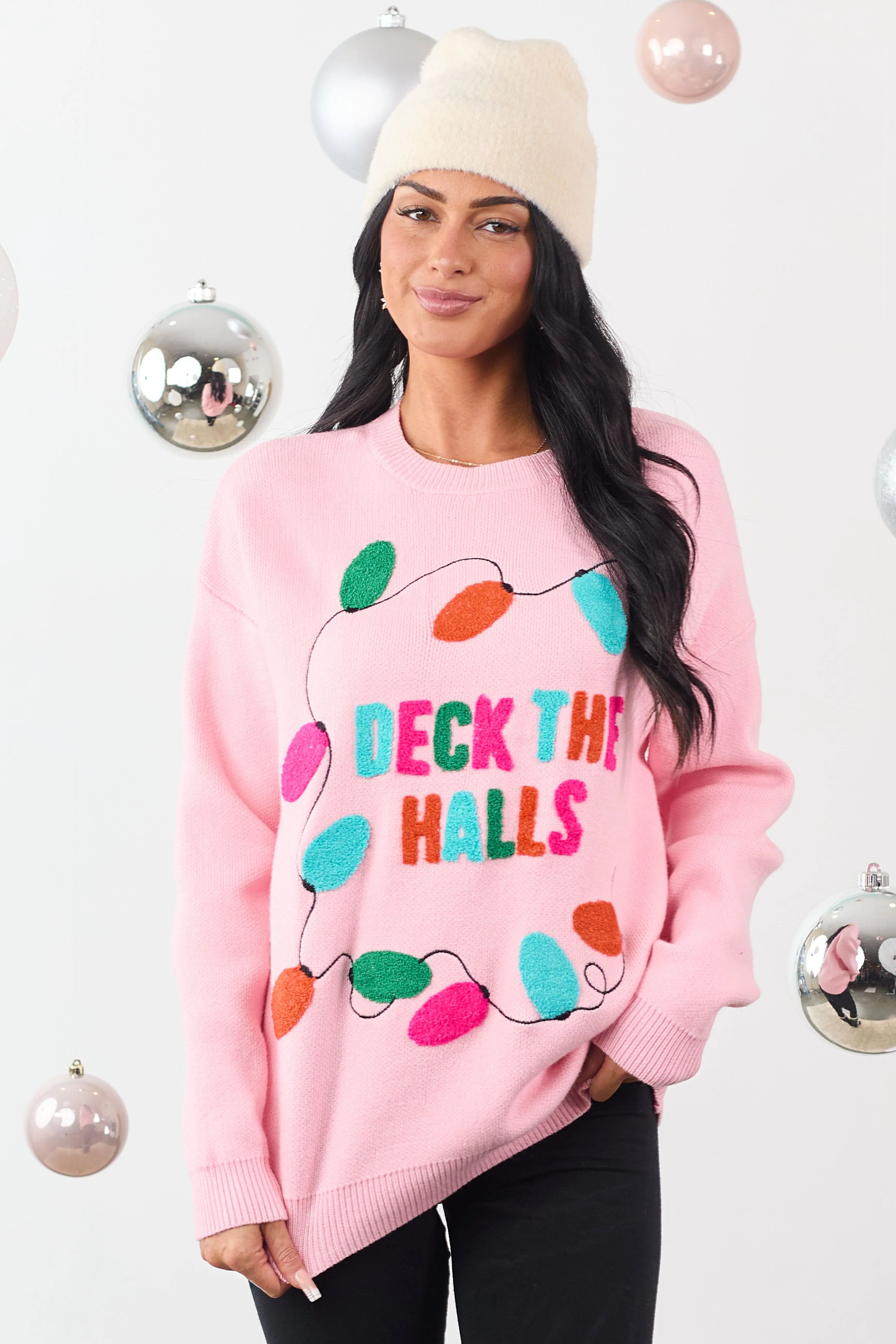 Carnation 'Deck the Halls' Holiday Graphic Sweater sold by Lime Lush