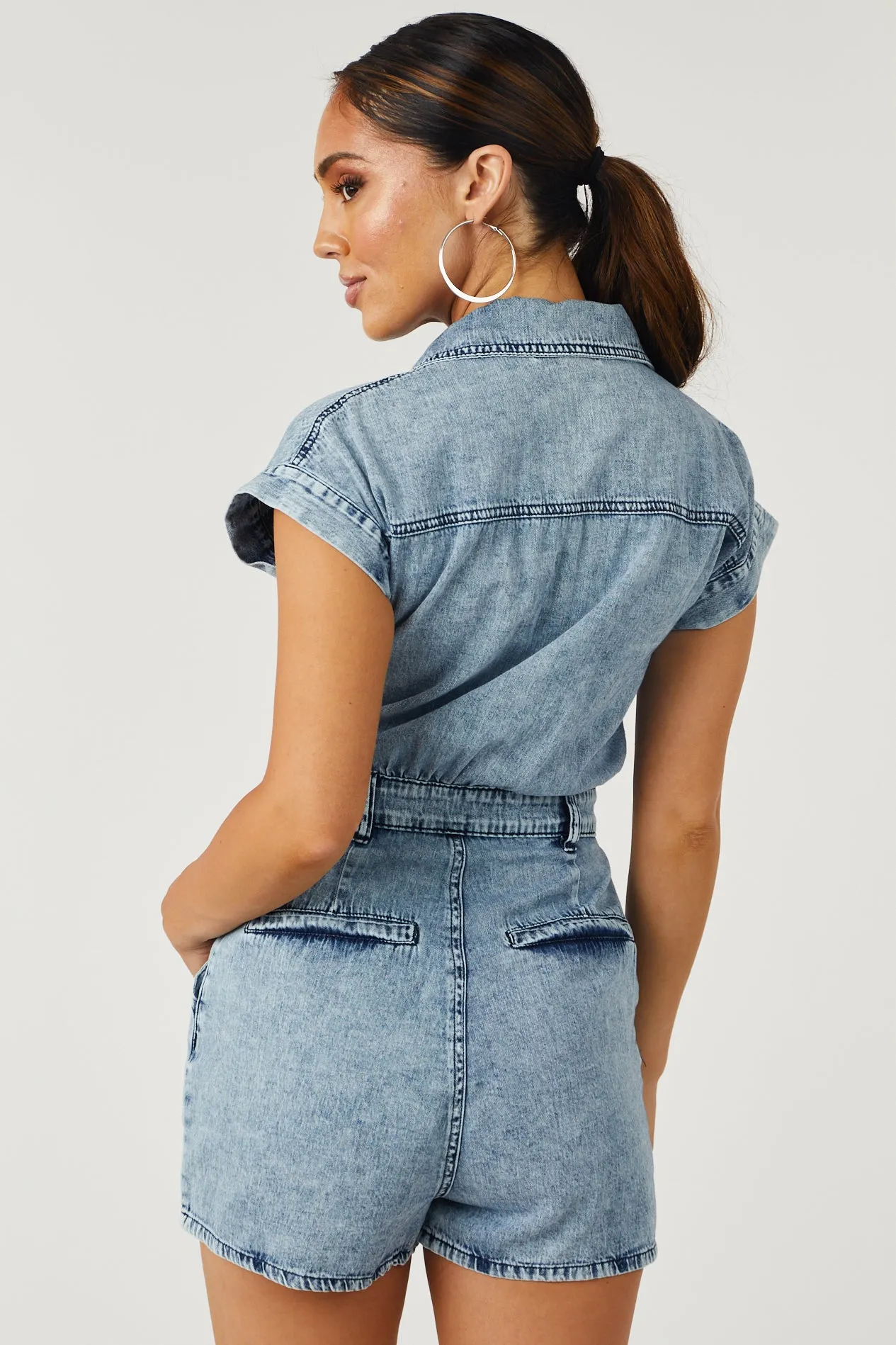 Medium Acid Wash Denim Button Down Romper sold by Lime Lush product image thumbnail 5