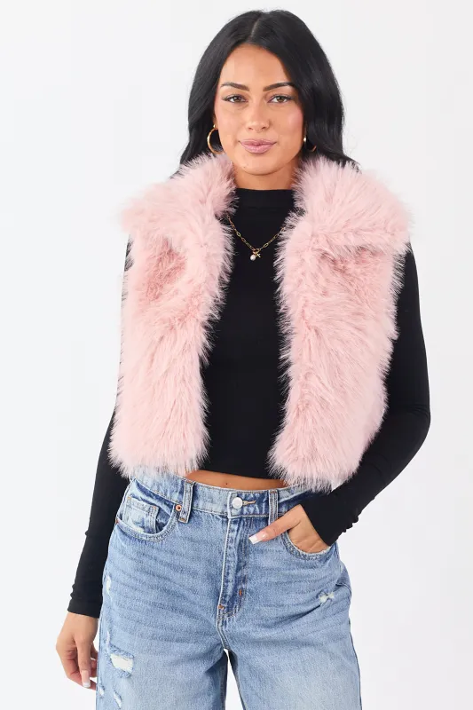 Cherry Blossom Faux Fur Cropped Collared Vest sold by Lime Lush