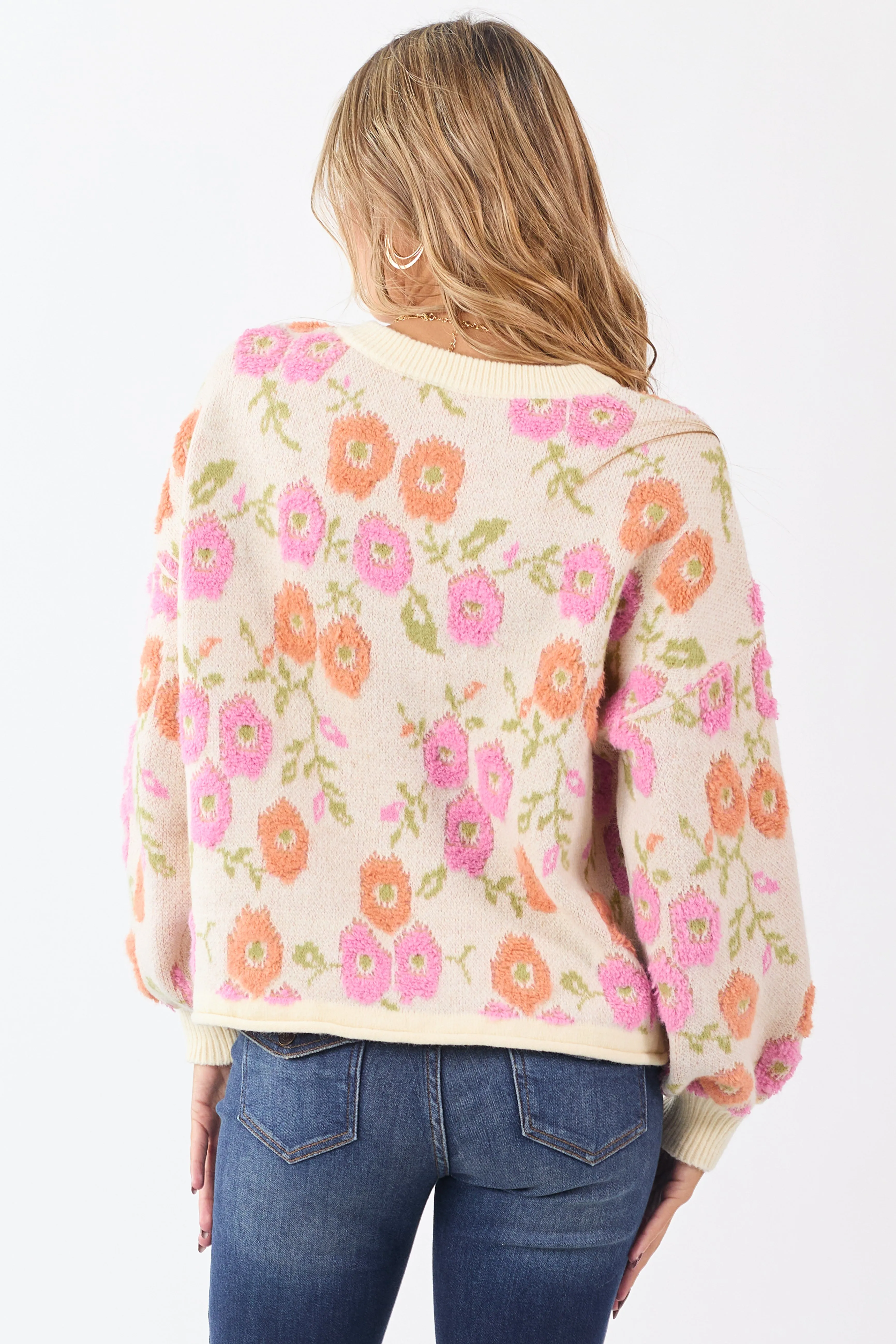 Cream Textured Floral Long Sleeve Sweater sold by Lime Lush product image thumbnail 5