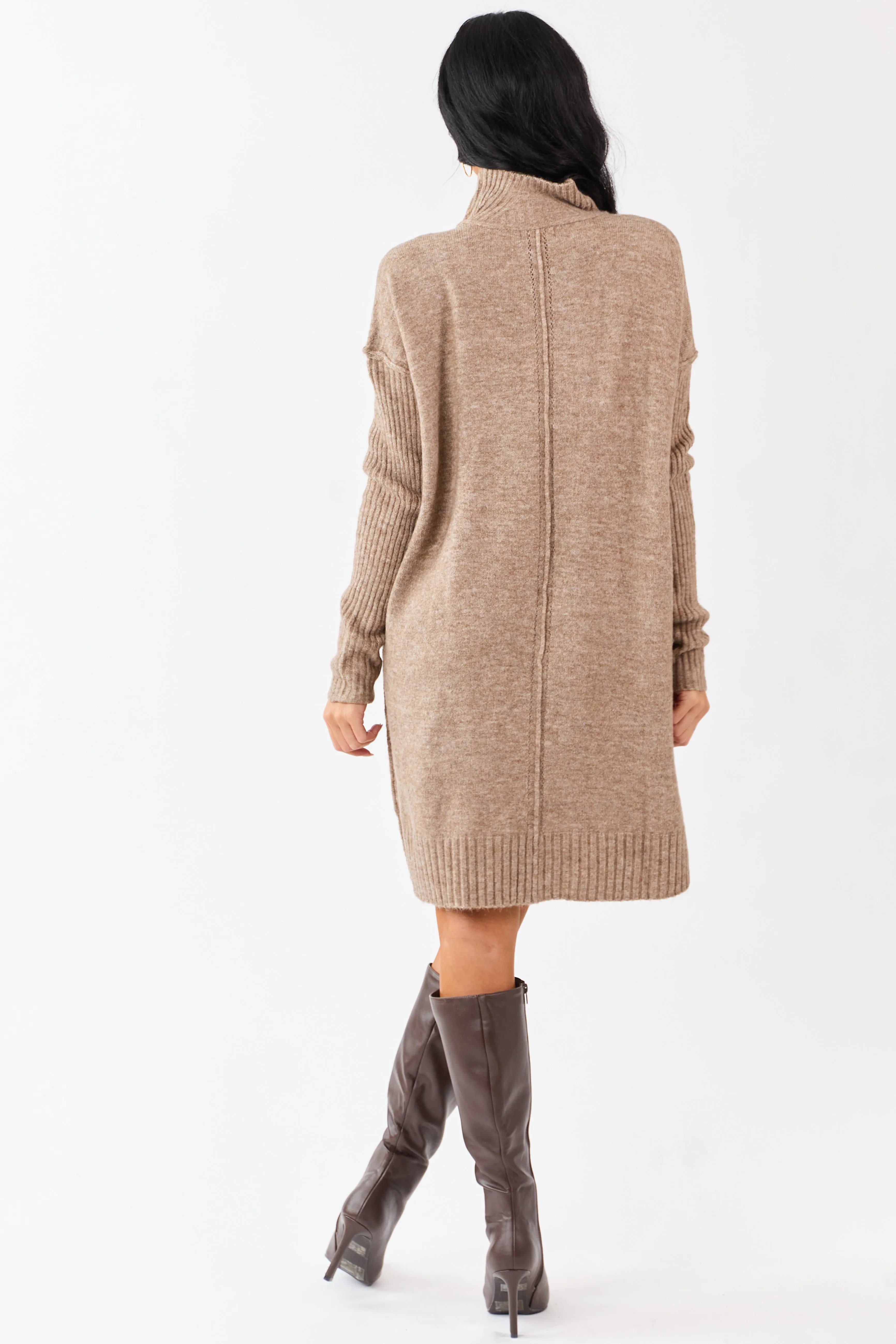 Heathered Coffee Mock Neck Mini Sweater Dress sold by Lime Lush product image thumbnail 4