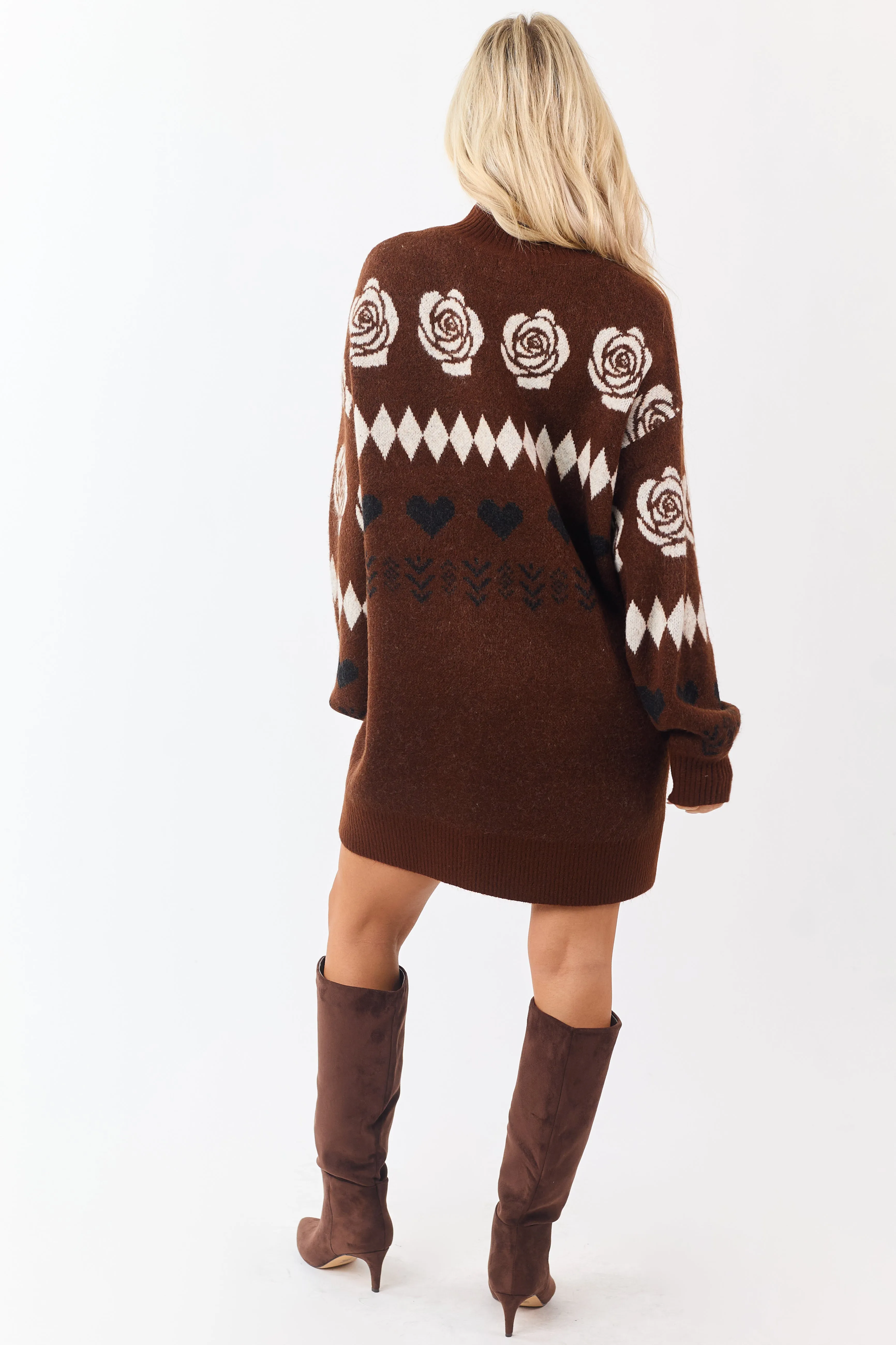 Dark Sepia Multi Print Mock Neck Mini Sweater Dress sold by Lime Lush product image thumbnail 5