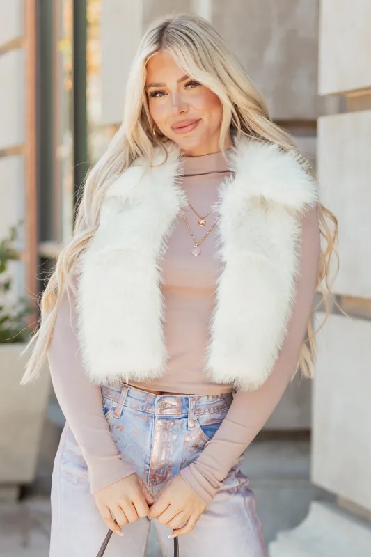 Coconut Faux Fur Cropped Collared Vest sold by Lime Lush