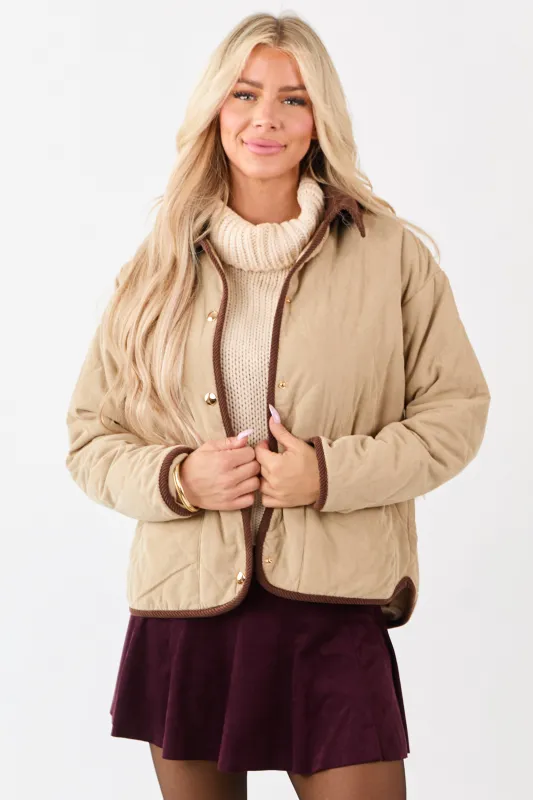 Entro Beige Snap Button Down Collared Jacket sold by Lime Lush