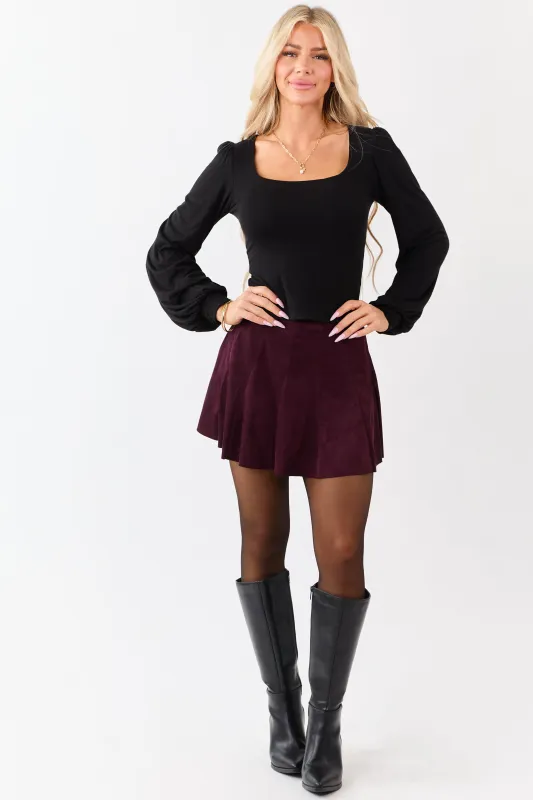 Maroon Faux Suede Pleated Flare Mini Skort made by Mustard Seed