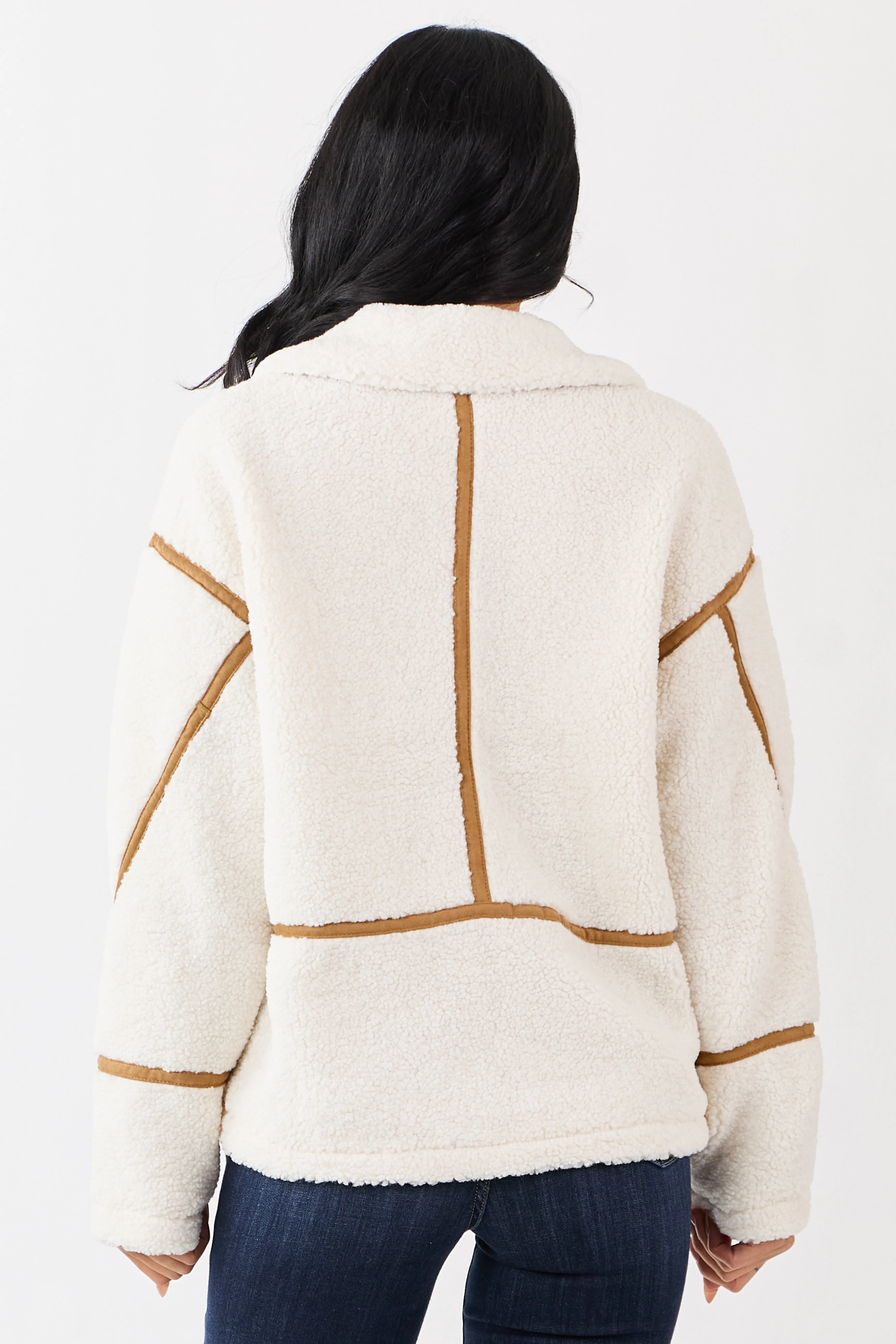 Cream Sherpa Faux Suede Contrast Zip Up Jacket sold by Lime Lush product image thumbnail 5