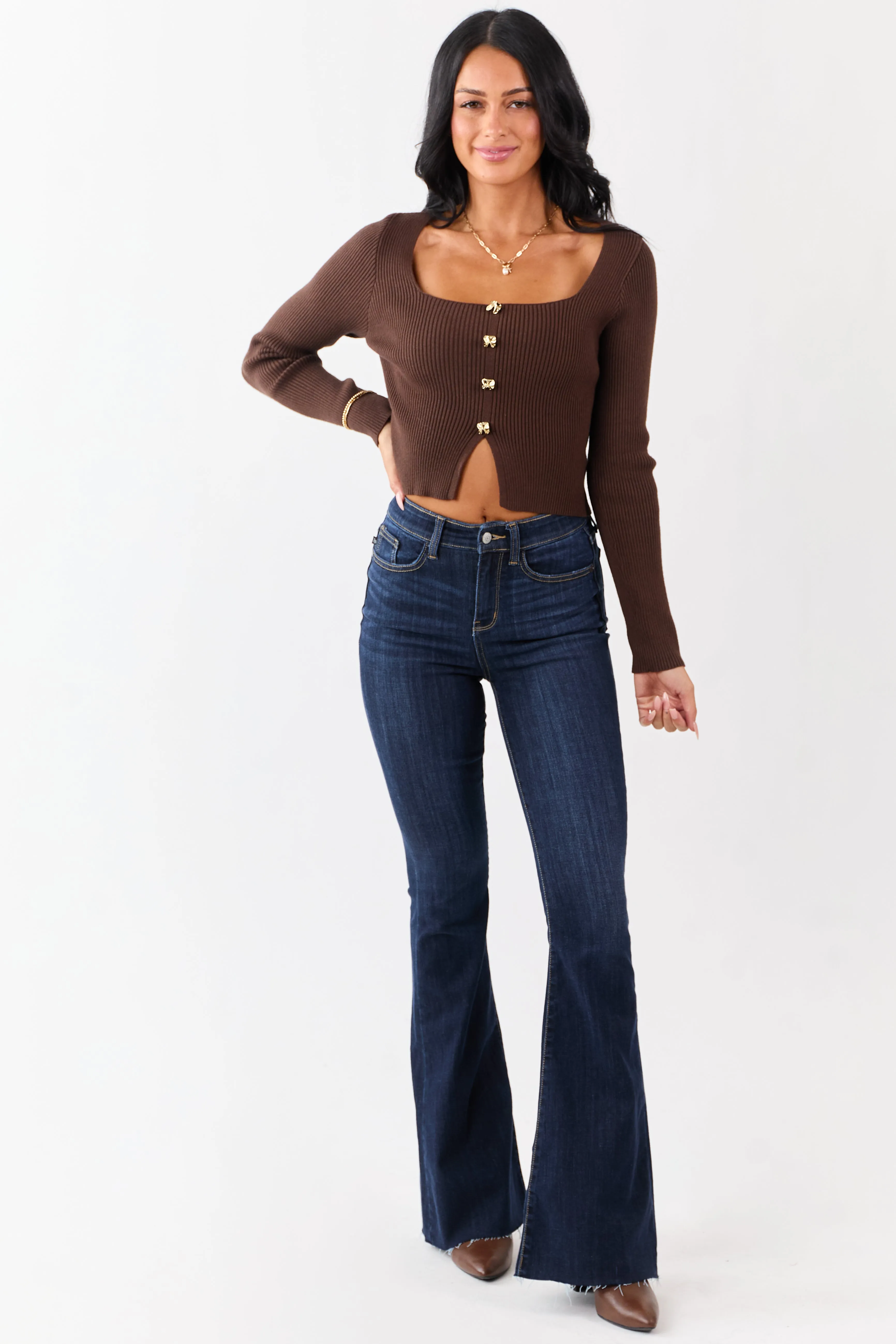 Cocoa Square Neck Faux Button Front Sweater Top sold by Lime Lush product image thumbnail 2